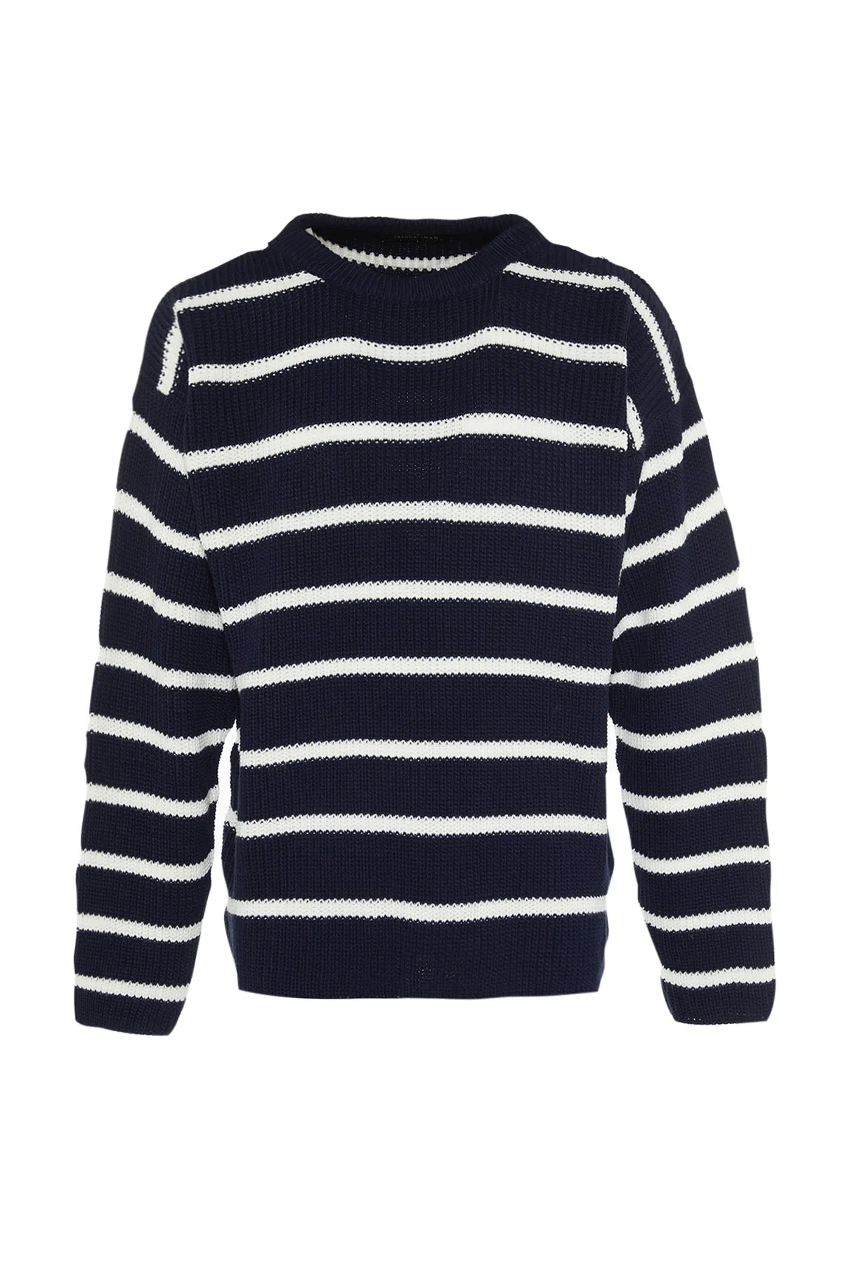 Trendyol Collection  Marineblauer Unisex-Strickpullover in Oversize-Passform, weiter Passform, Rundhalsausschnitt, TMNAW23KZ00285