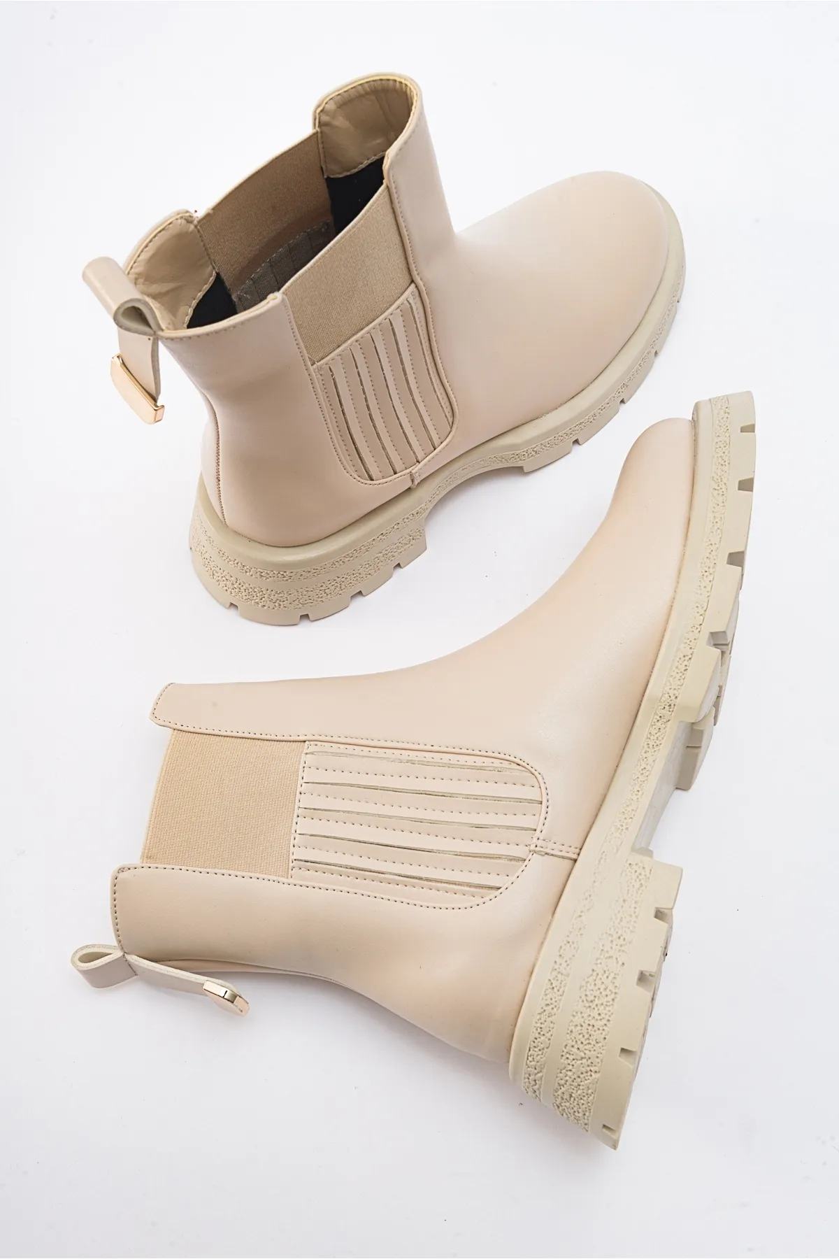 LuviShoes  DENIS Beige elastische Damen-Chelsea-Stiefel aus Leder