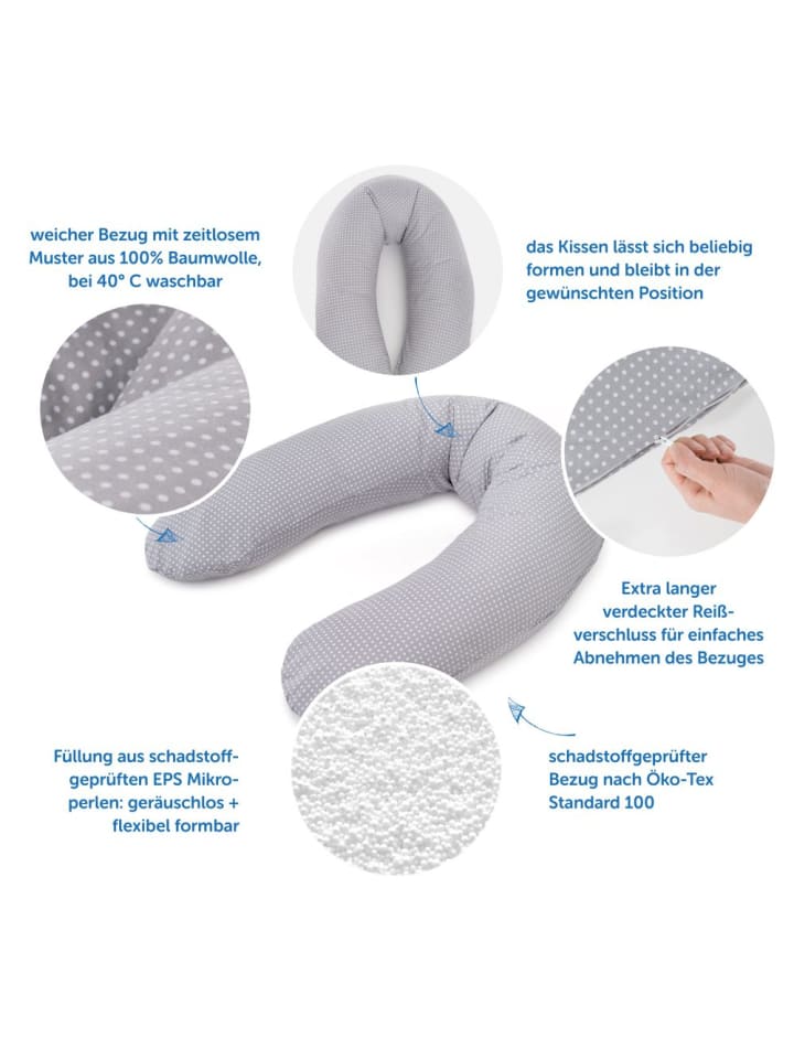Theraline Stillkissen Dodo Pillow Premium 180 cm - Polka Dots in grau günstig kaufen onesize