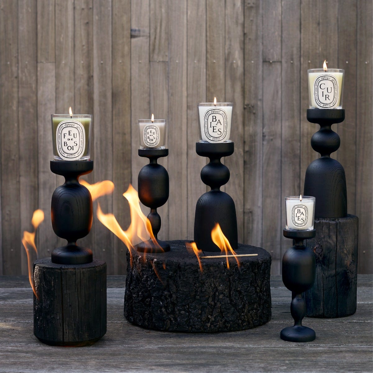 Bougeoir Colonne Noir - Pour bougie modèle classique