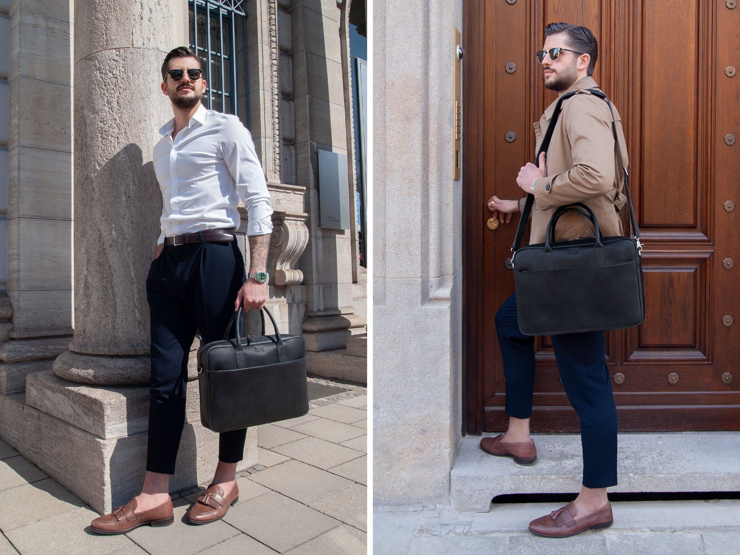 PURE Leather Studio Aktentasche Laptoptasche NAOS Cognac, Echtleder Businesstasche bis 15,6 Zoll Umhängetasche Herren