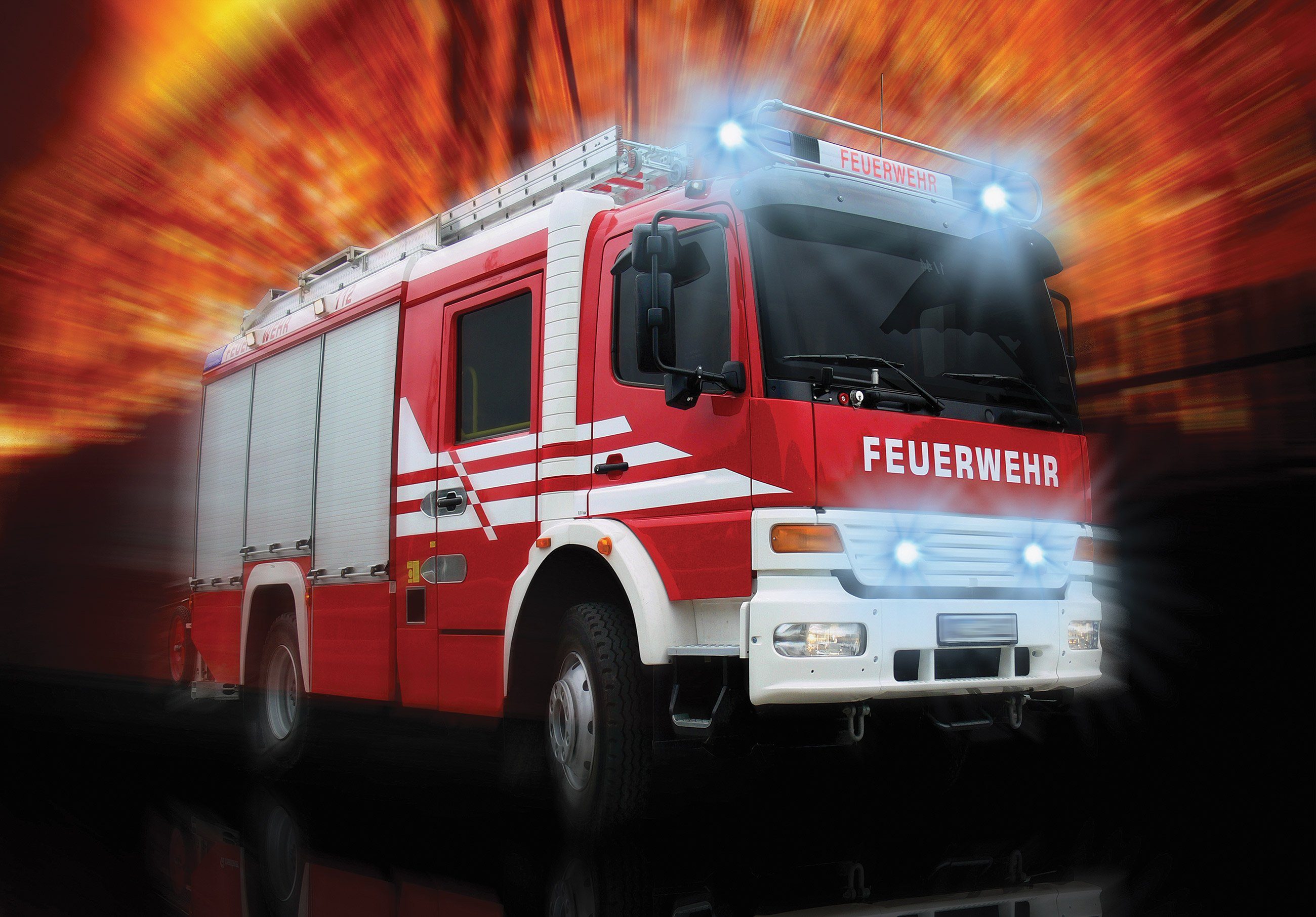 Wallarena Fototapete Kinderzimmer Jungen Feuerwehr Auto Vlies Tapete für Jungenzimmer oder Babyzimmer Vliestapete Wandtapete Motivtapete, Glatt, Feuerwehr, Vliestapete inklusive Kleister