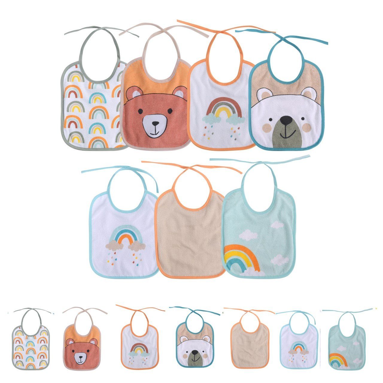 Baby Care Lätzchen Babylatz-Set 7-teilig einlagig, (1-St), zum Binden, waschbar, ab Geburt