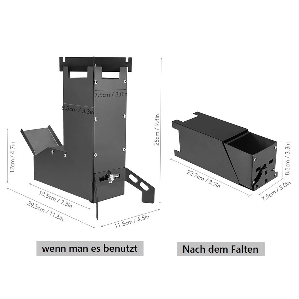 Lixada Feuerstelle Holzkohlegrill,Grillkamin,Klappbarer Holzofen,Tragbar,Multifunktional, Edelstahl,für zum Angeln,Campingausflüge,Kochen im Garten