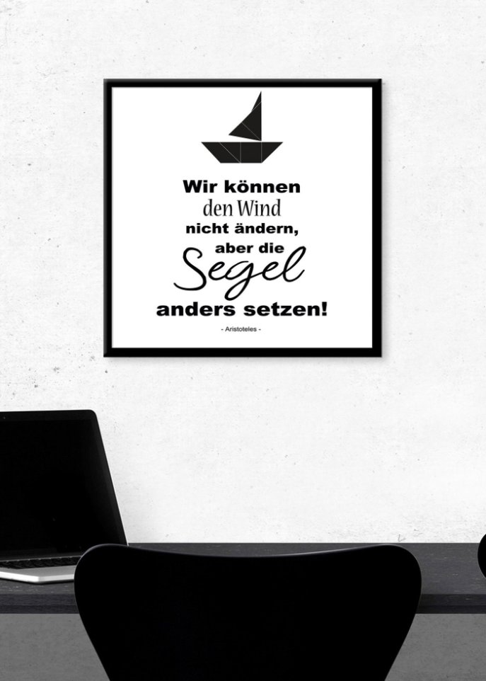 Gerahmtes Bild mit Segelschiff und Spruch