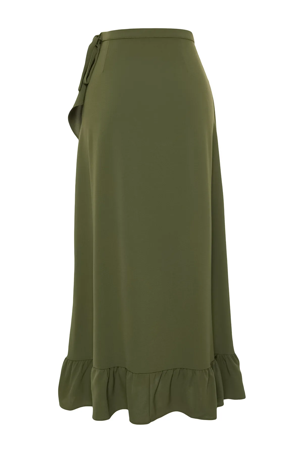 Trendyol Modest  Dunkelkhakifarbener Wickelrock mit Volant und Webmuster TCTSS21ET0579