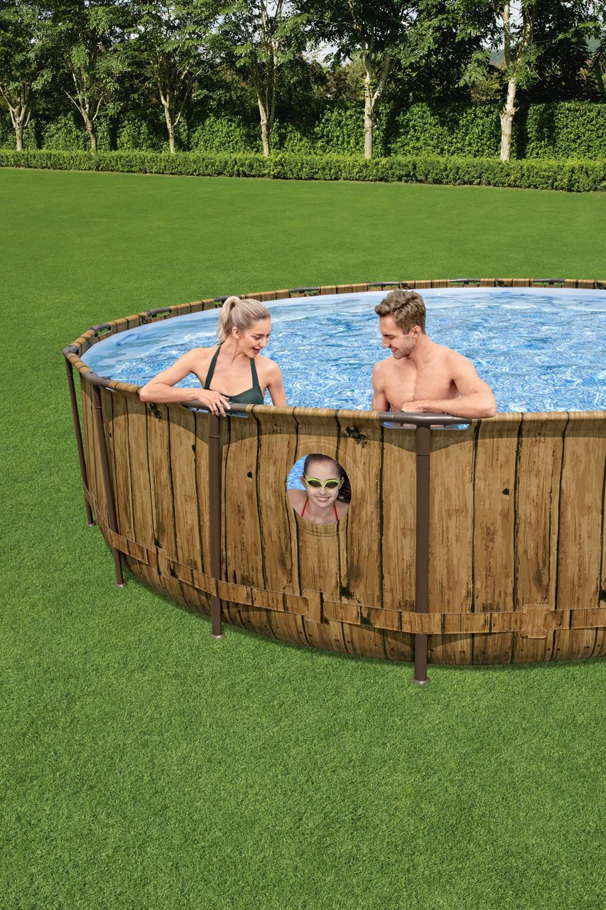 Bestway Power Steel™ Swim Vista Series™ Frame Pool Komplett-Set mit Filterpumpe, Holz-Optik