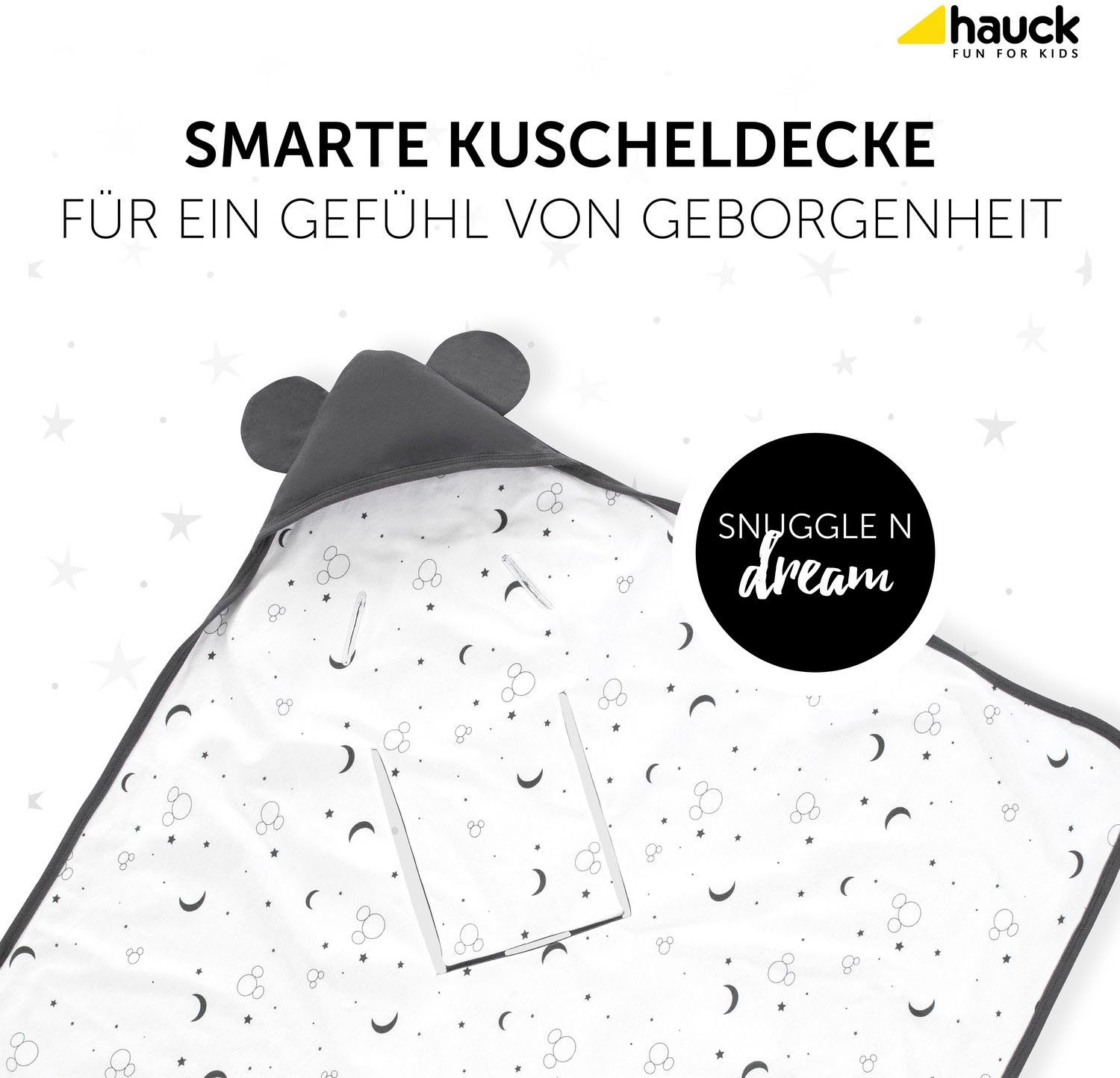 Babydecke Baby Einschlagdecke, Snuggle N Dream Mickey Mouse Anthracite, Hauck, mit Kapuze