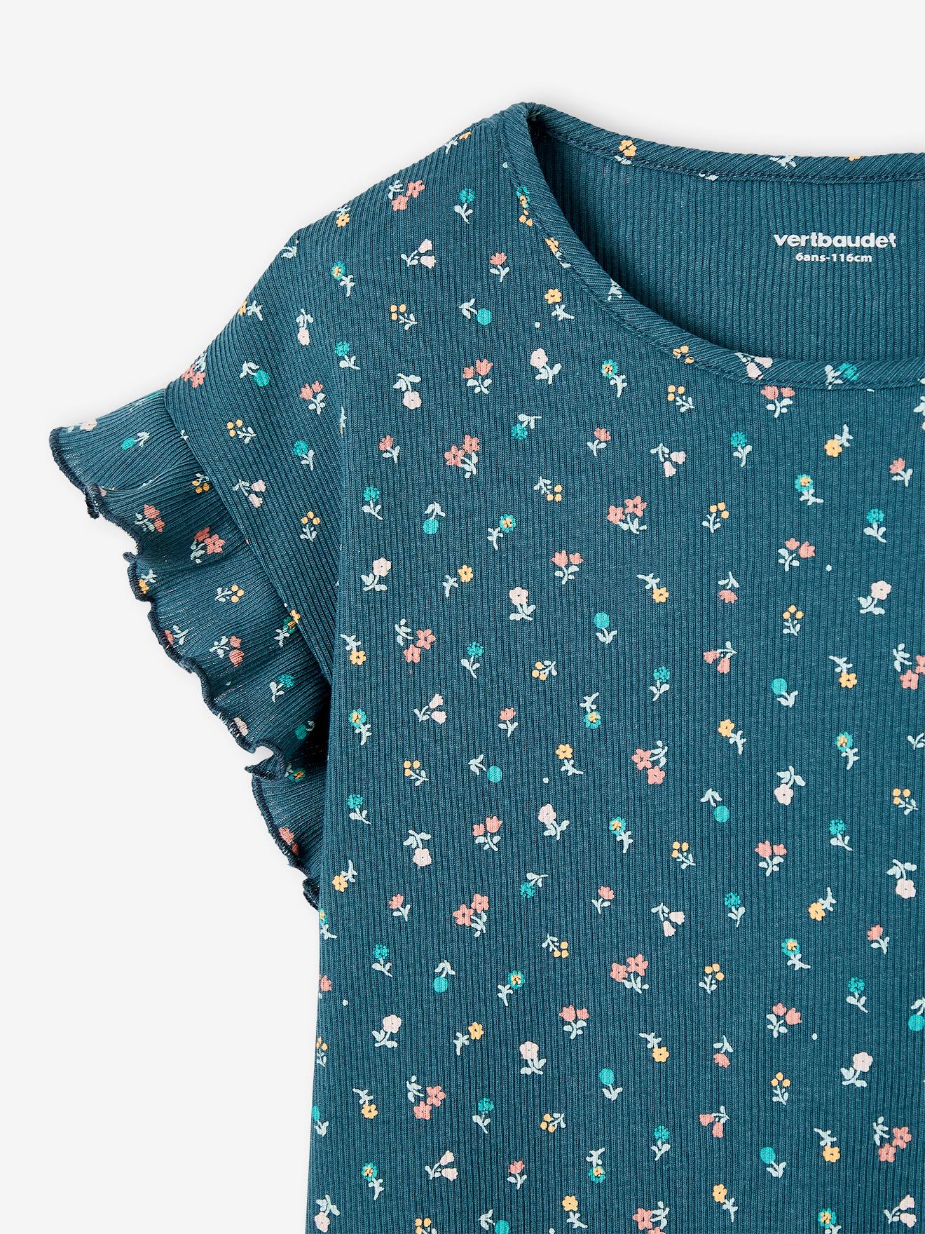 Vertbaudet Mädchen T-Shirt mit Blumenmuster - nachtblau