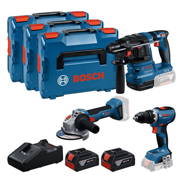 Sada nářadí Bosch Blue 0615A5009G, 3 kusy: GSR 18V-65 + GBH 18V-22 + GWS 18V-818V, 2x 18V 5,0 Ah a nabíječka v L-BOXX