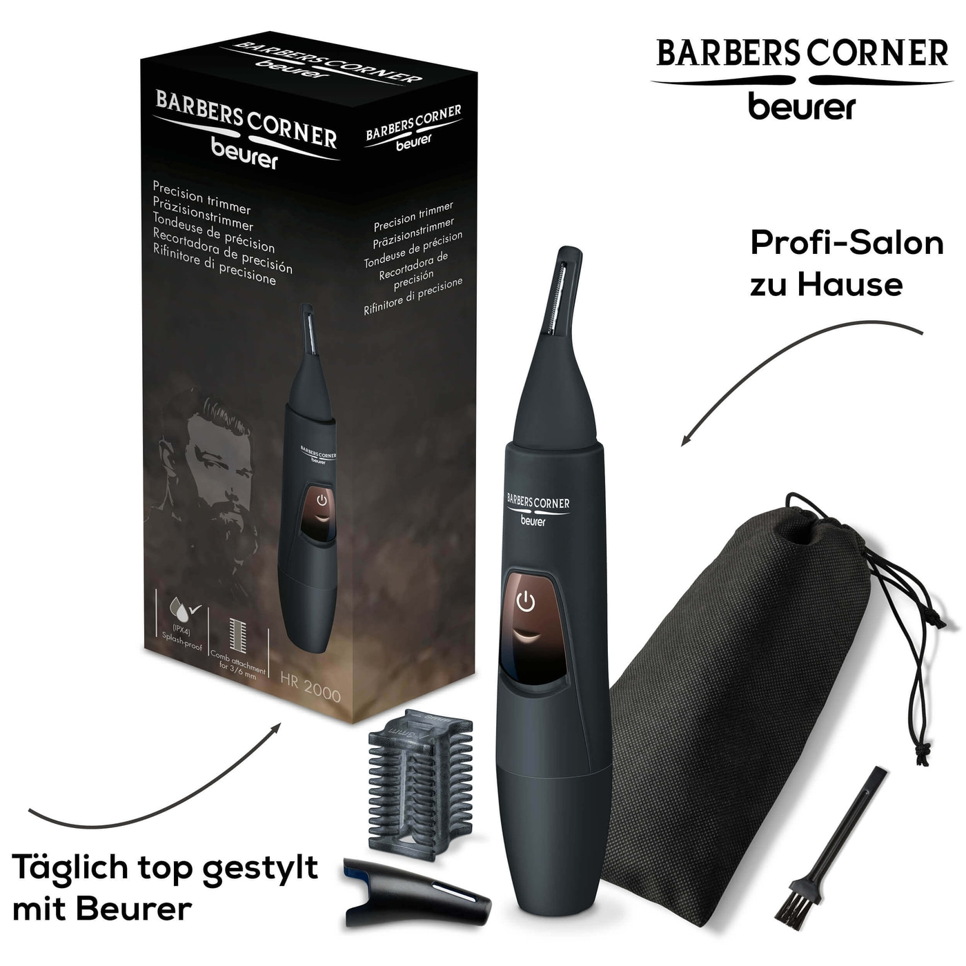 Beurer HR 2000 Präzisionstrimmer-Trimmer für Augenbrauen, Nasen- & Ohrhaare mit 2 Trimmlängen