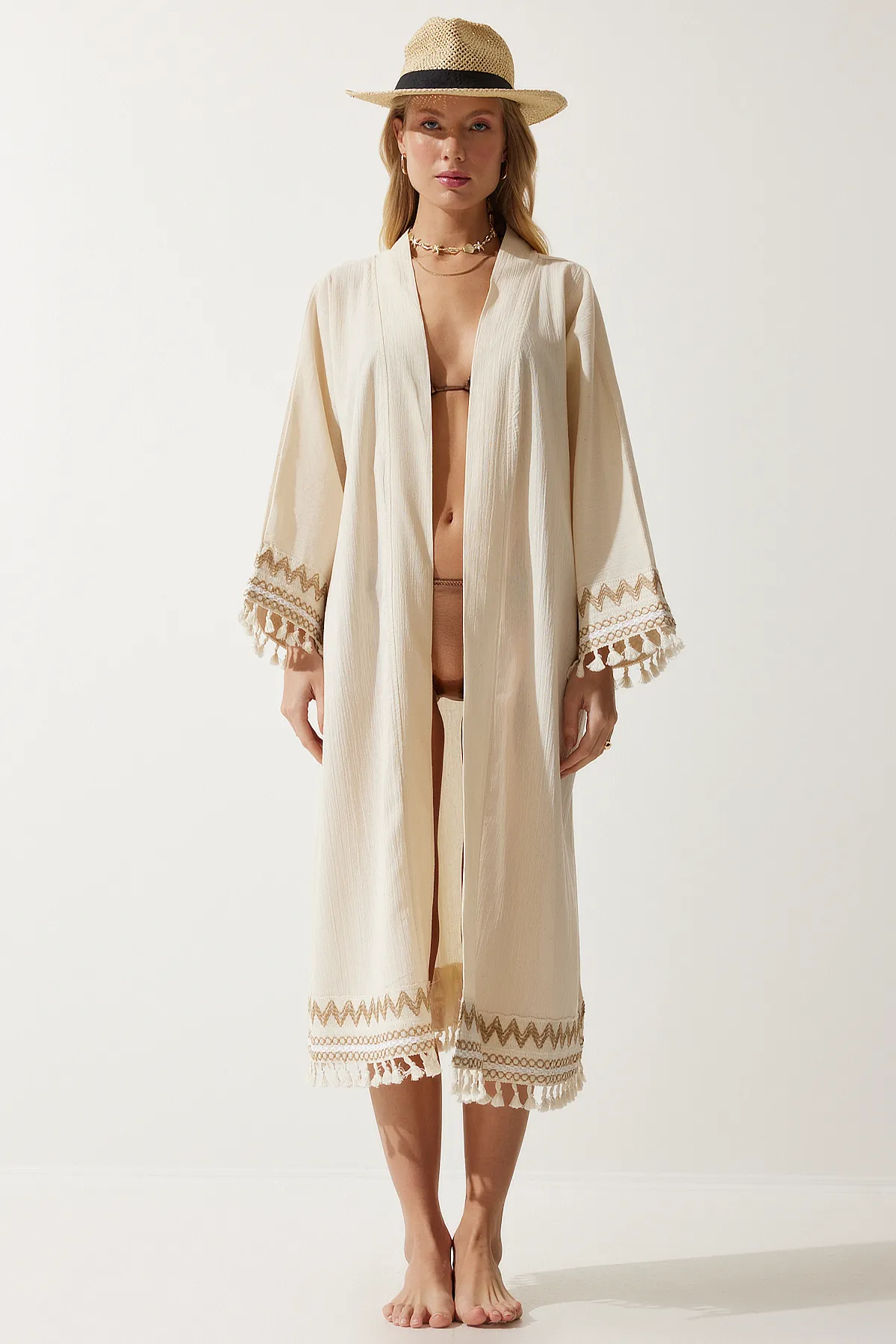 Happiness İstanbul  Kimono & Kaftan - Beige - Regular Fit
