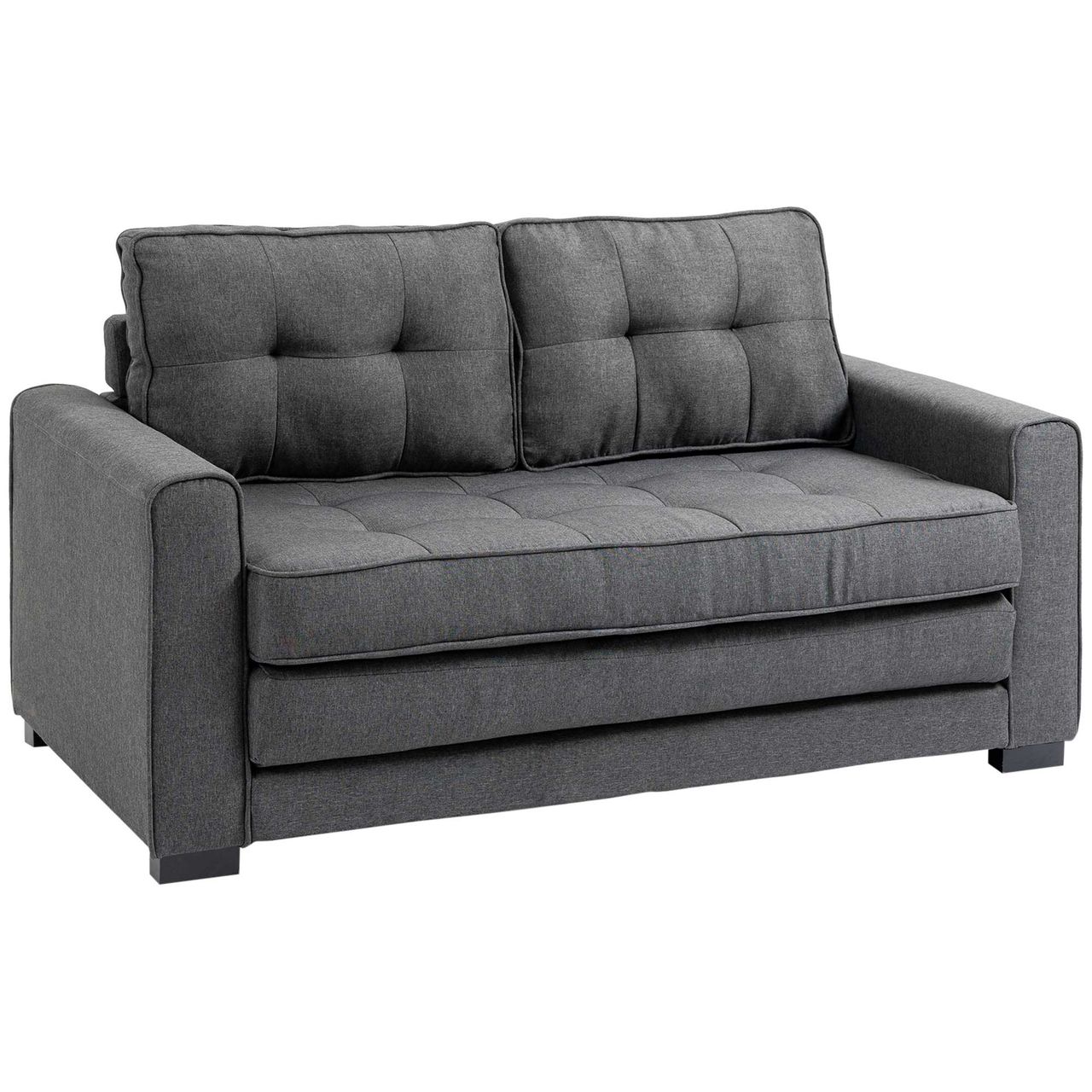 HOMCOM Schlafsofa Klappsofa 2-Sitzer Stoffsofa Leinen-Touch Gummiholz Grau