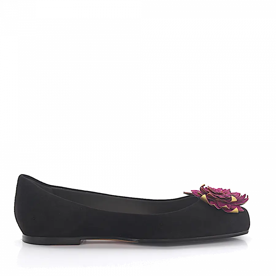 Unützer - Ballerinas 6841 Veloursleder braun Zierblume lila gold - braun