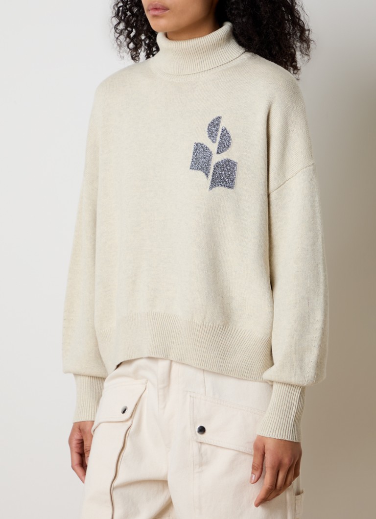 Isabel Marant Nash -ohutneuleinen poolopaita villasekoitteesta, jossa logopainatus ja lurex