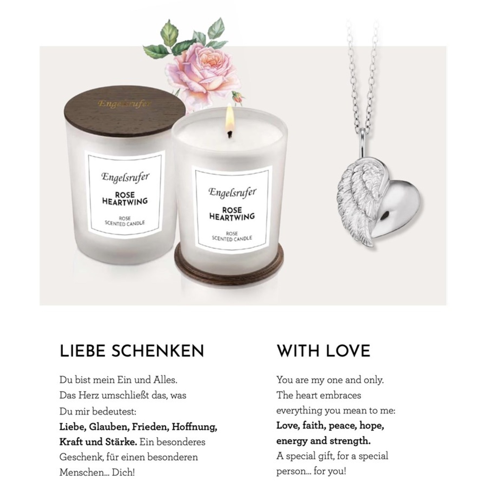 Engelsrufer Bougies parfumées Bougie-bijou Rose avec chaîne Heartwing Bougie