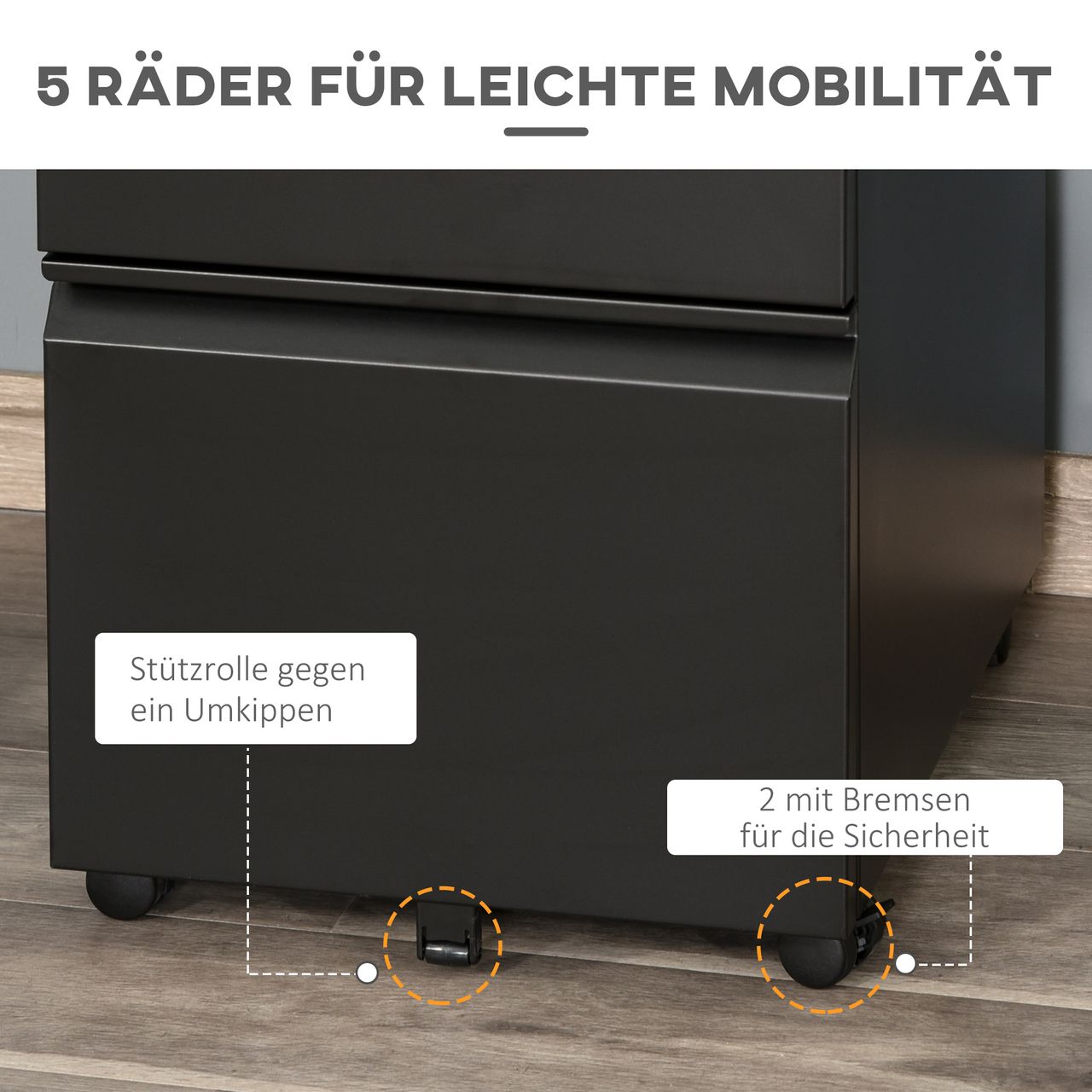 Vinsetto Rollcontainer Aktenschrank Büroschrank mit Schubladen Stahl Schwarz