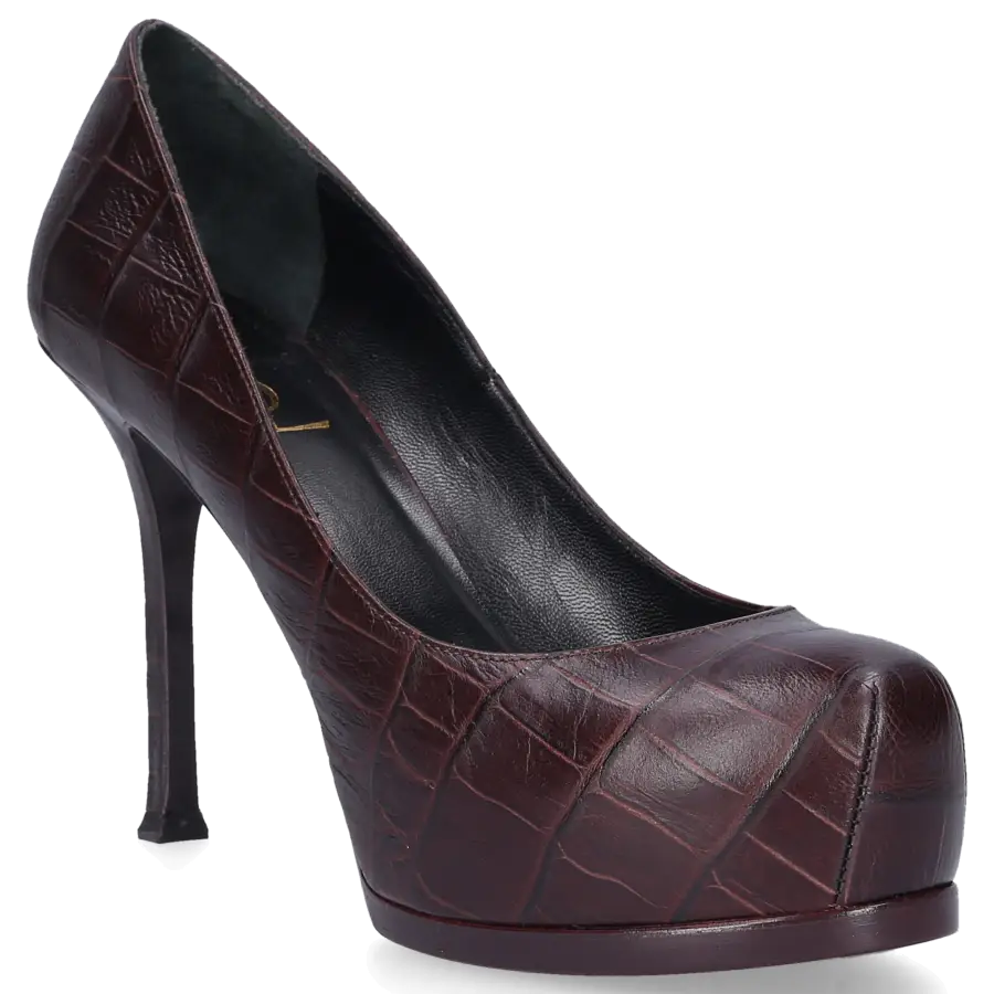 Saint Laurent - Pumps TRIBUTE Kalbsleder Krokodillederprägung bordeaux - rot