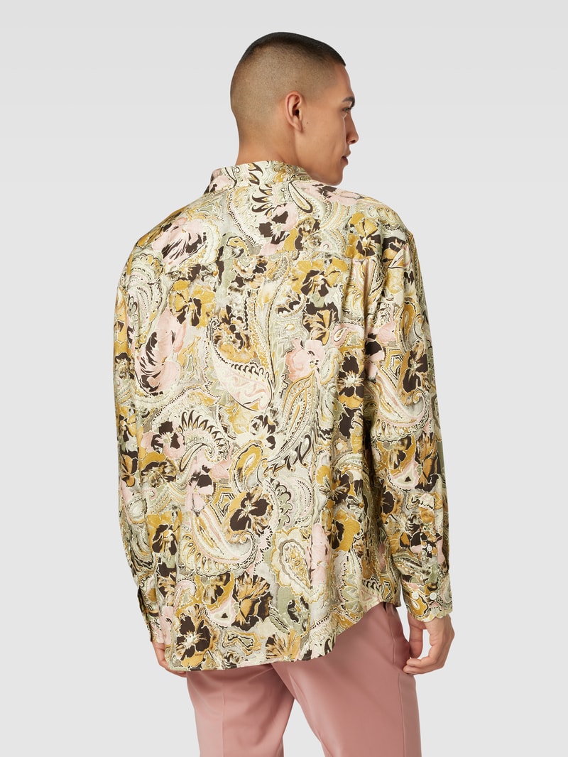 Oversized Fit Freizeithemd aus Lyocell mit Allover-Muster in hellgelb