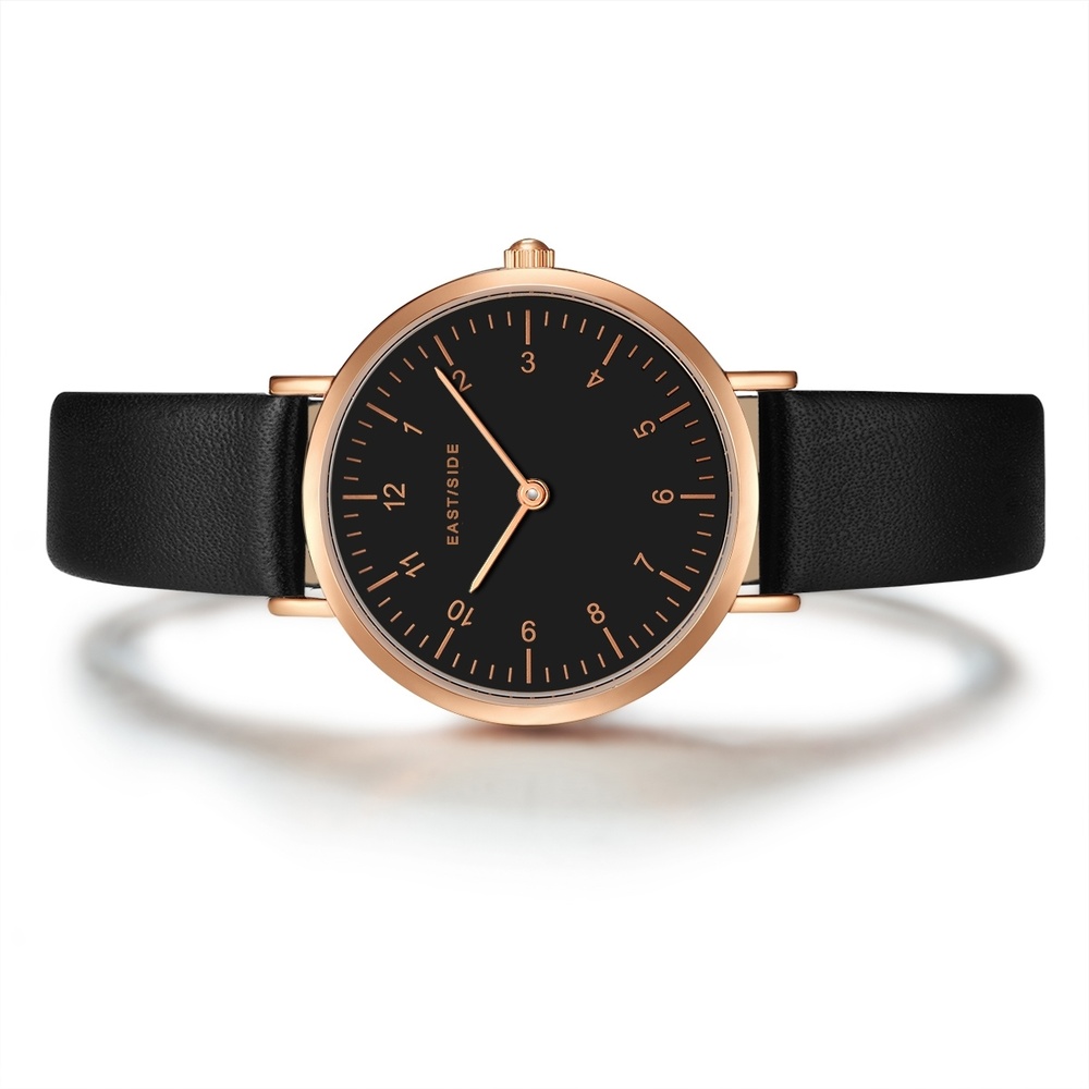 EASTSIDE Montre à quartz Rosehill en Or rose Cuir véritable en Noir Montre