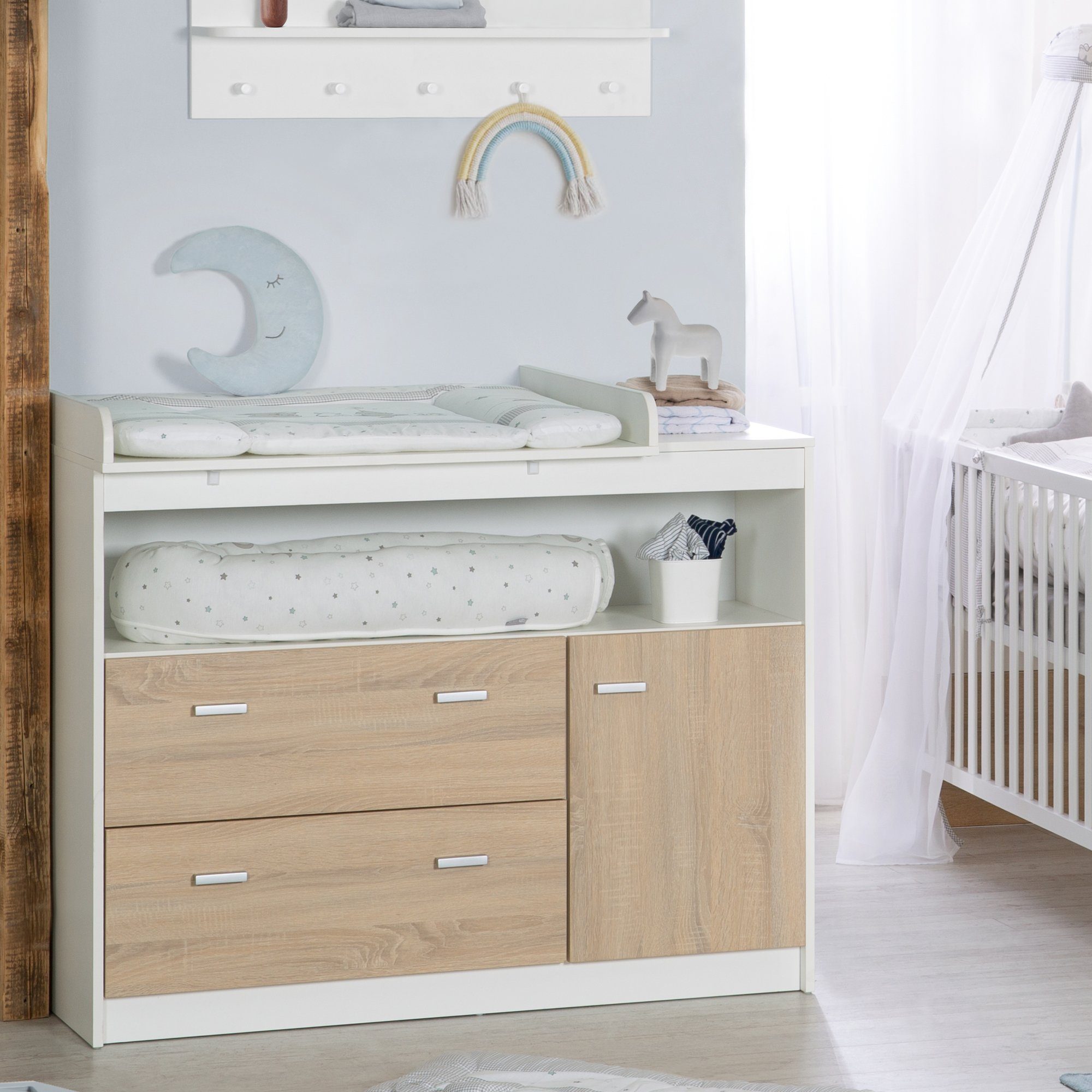 roba® Babyzimmer-Komplettset Gabriella, Babybett & breite Wickelkommode, umbaubar zum Juniorbett
