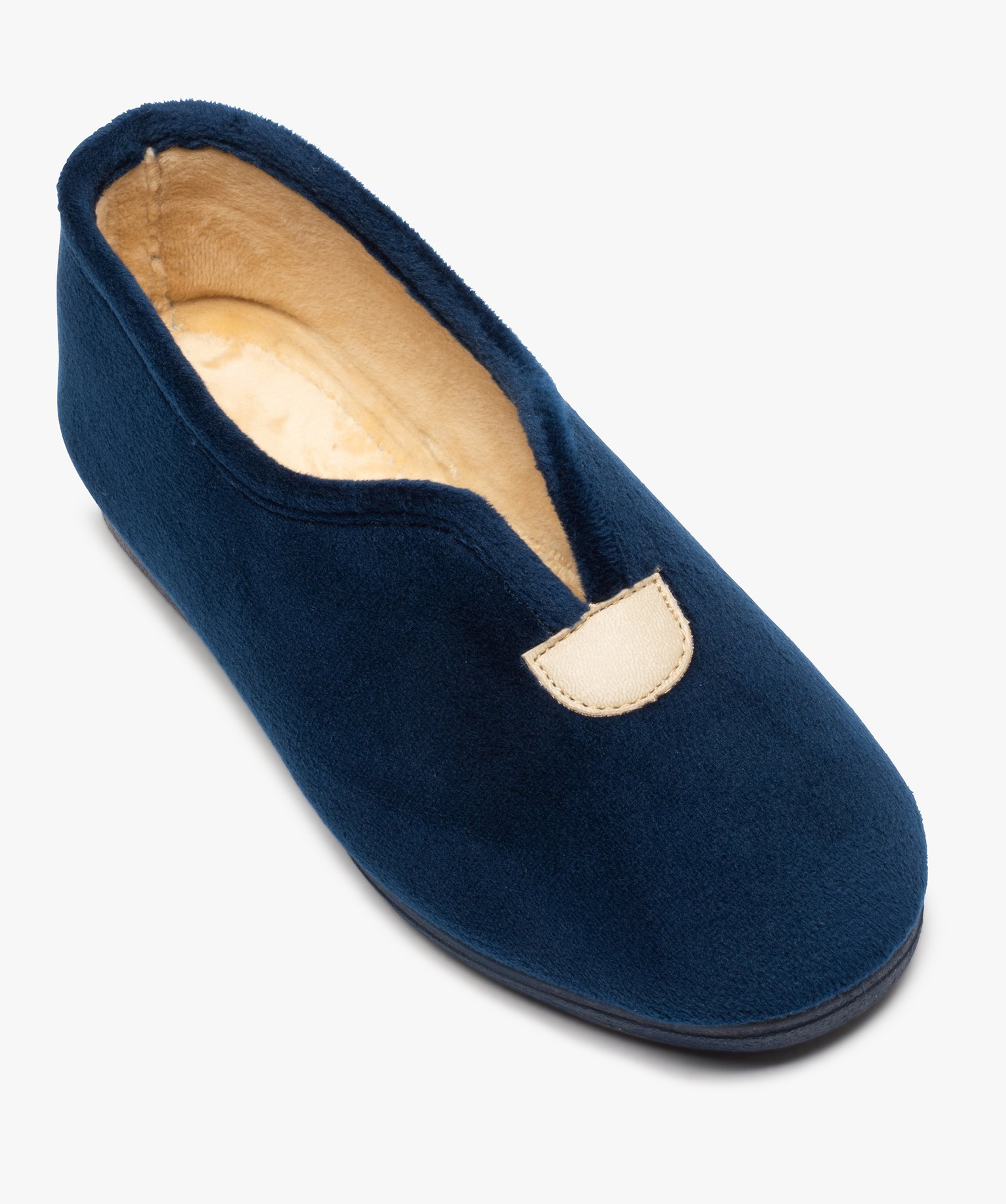 Chaussons femme confort en velours uni bleu | GEMO