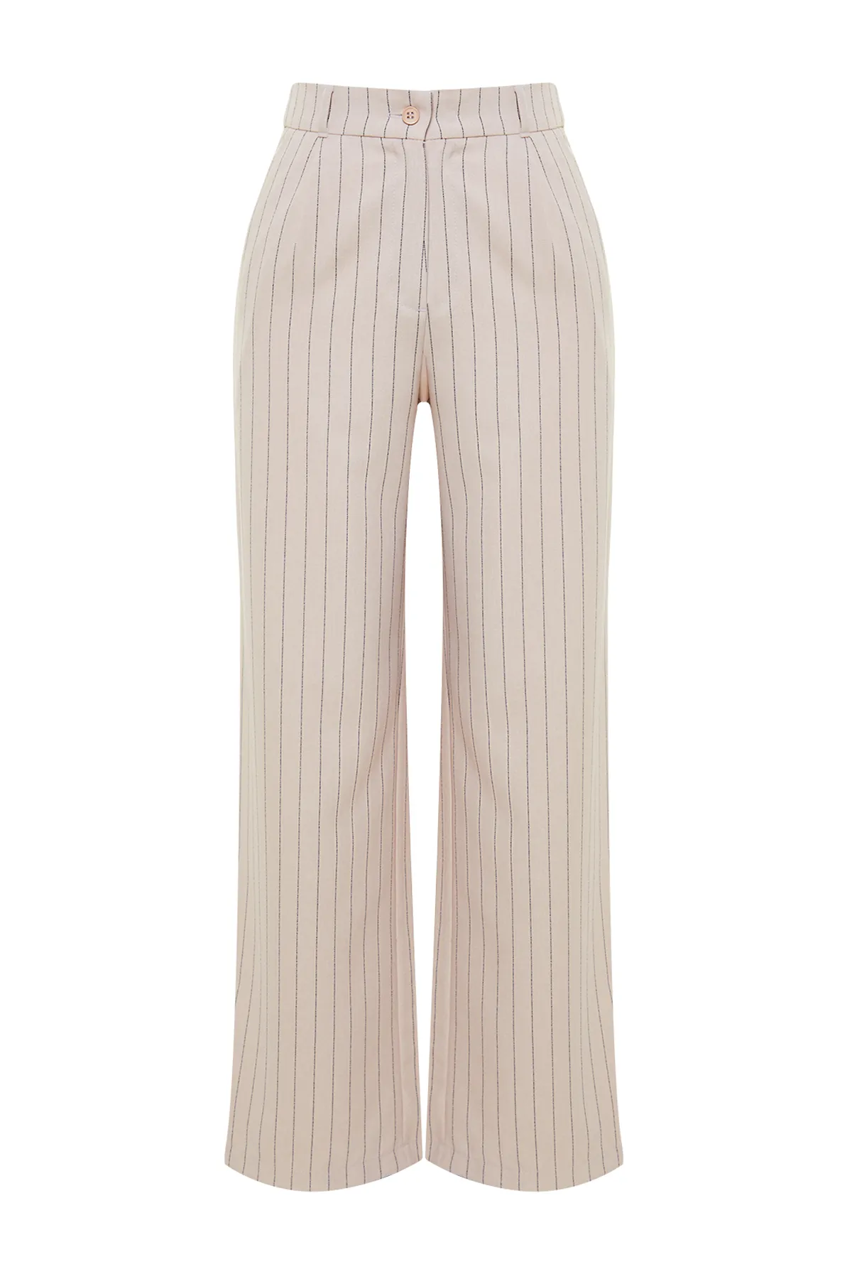 Trendyol Collection  Beigefarbene, gestreifte Webhose mit weitem Bein und hoher Taille TWOSS22PL0100