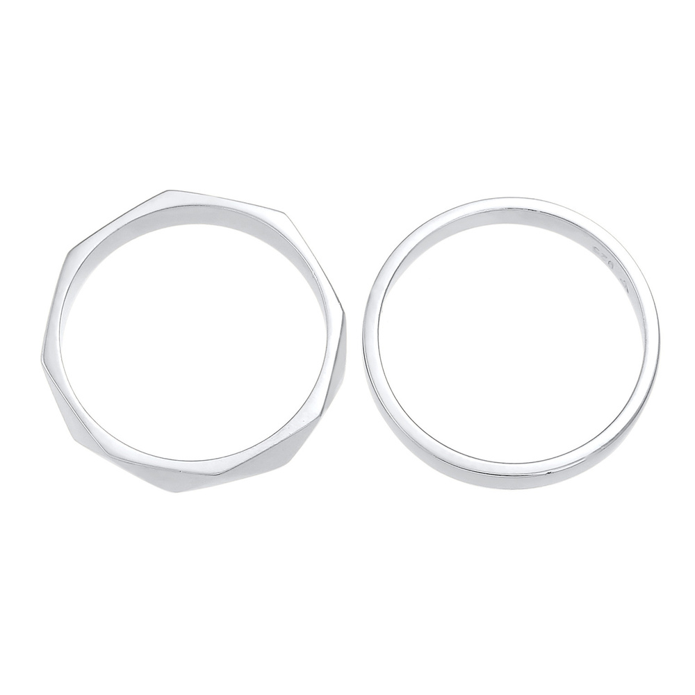 Elli Elli Bague pour dames  Hexagone de base martelé en 925/1000 argent massif Bague