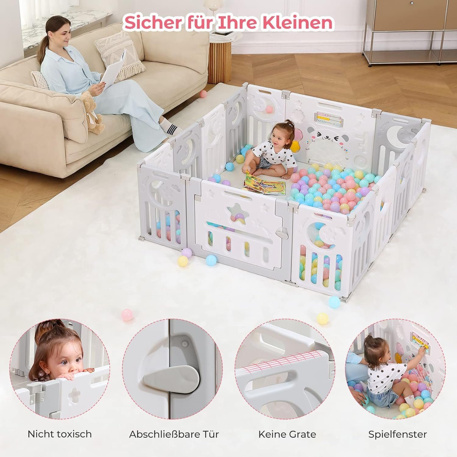NAIMP Laufgitter Babyschranke, 14 Elemente Laufstall Laufgitter für Kinder (14-tlg)