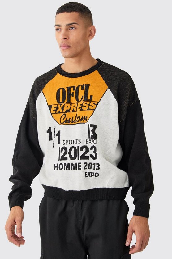 Kastiger Oversize Pullover mit Moto-Print