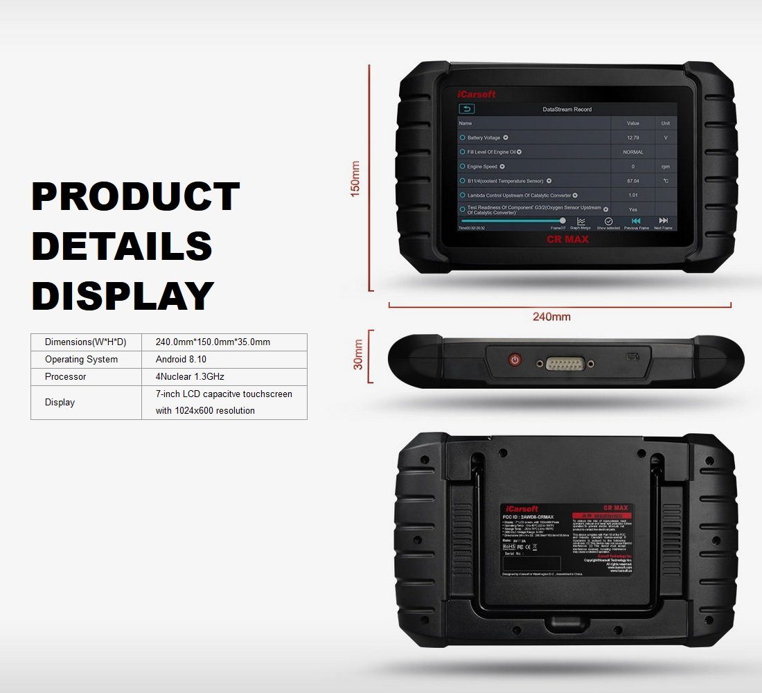 iCarsoft OBD2-Diagnosegerät CR MAX OBD2 Scanner + Kostenlose Online Updates DEUTSCH, Android 8.1