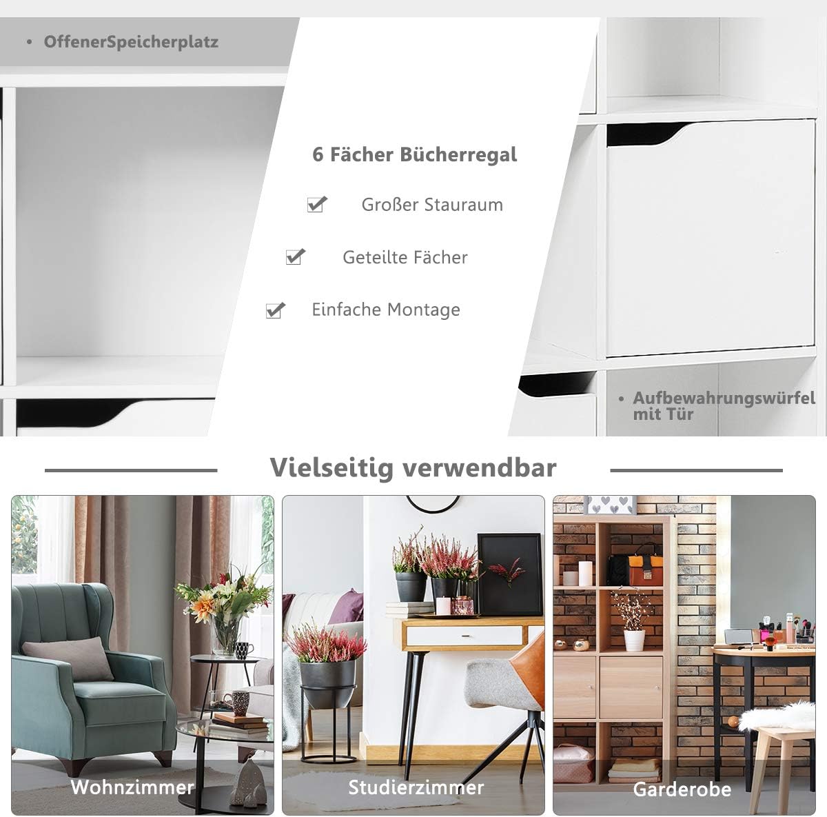 Costway COSTWAY Bücherregal mit 6 Fächer, 3 Türen