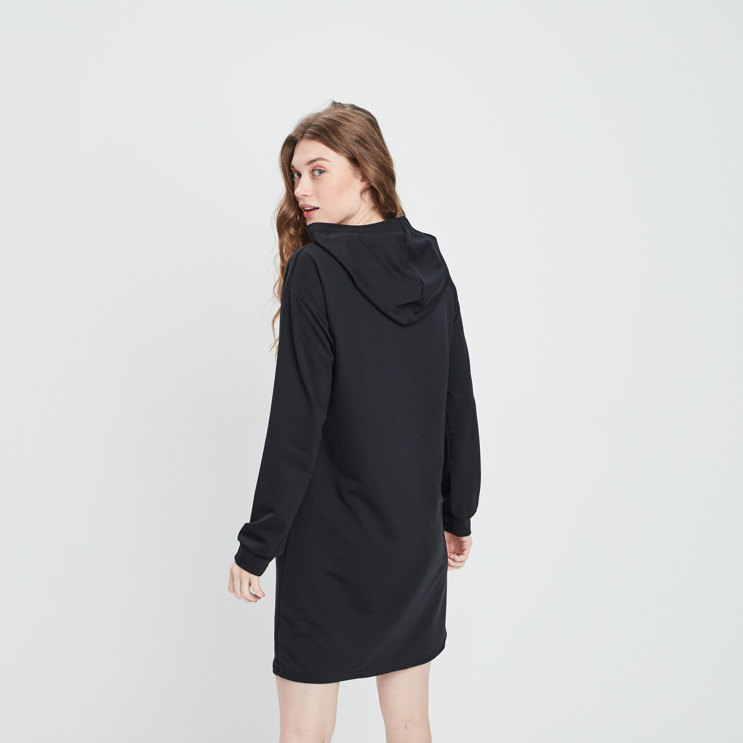 Robe sweat droite à capuche noir femme | La Halle