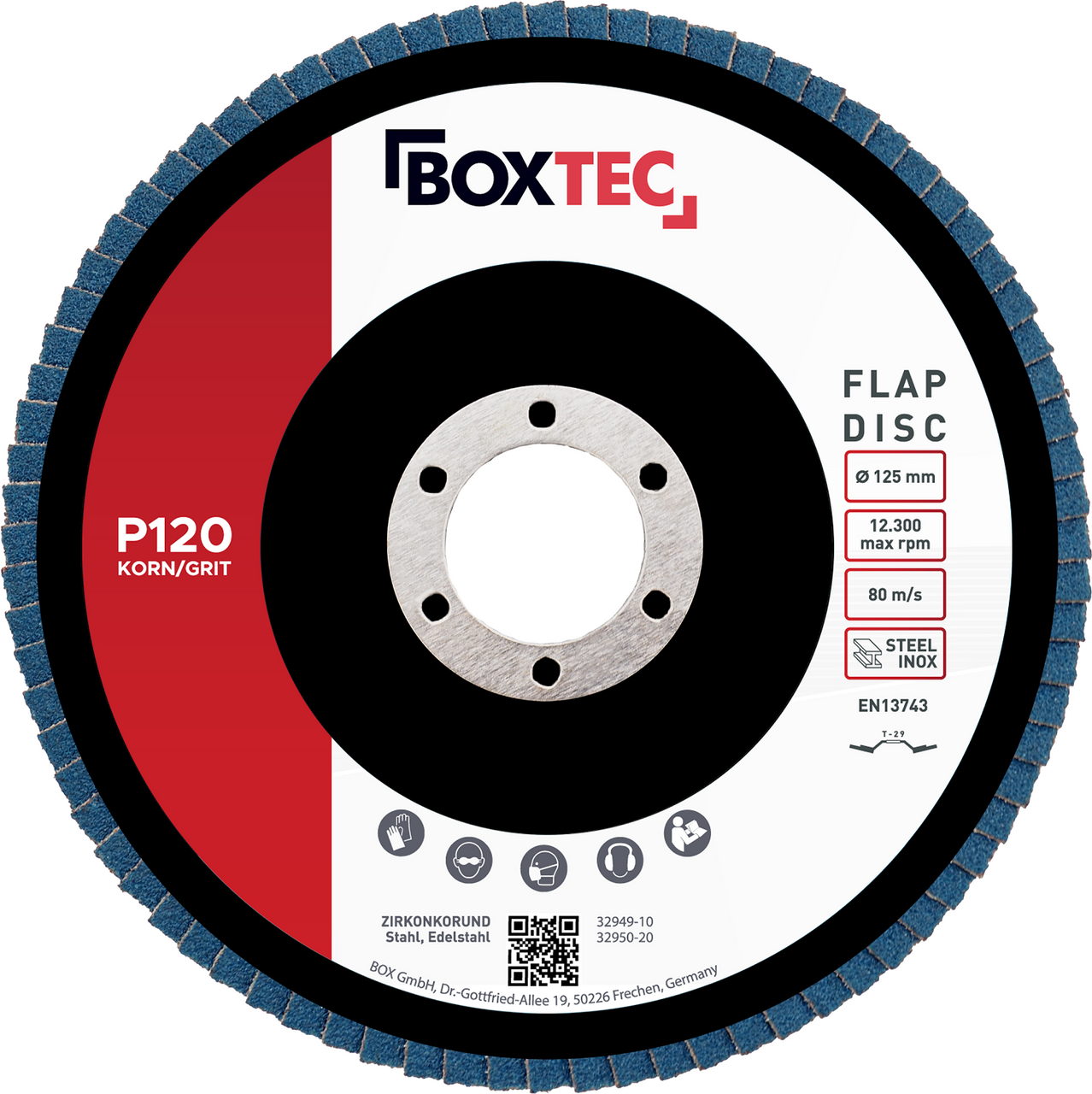BOXTEC Profi-Fächerscheiben BLAU 125mm INOX Lamellenscheiben Schleifscheiben 20er Pack P120