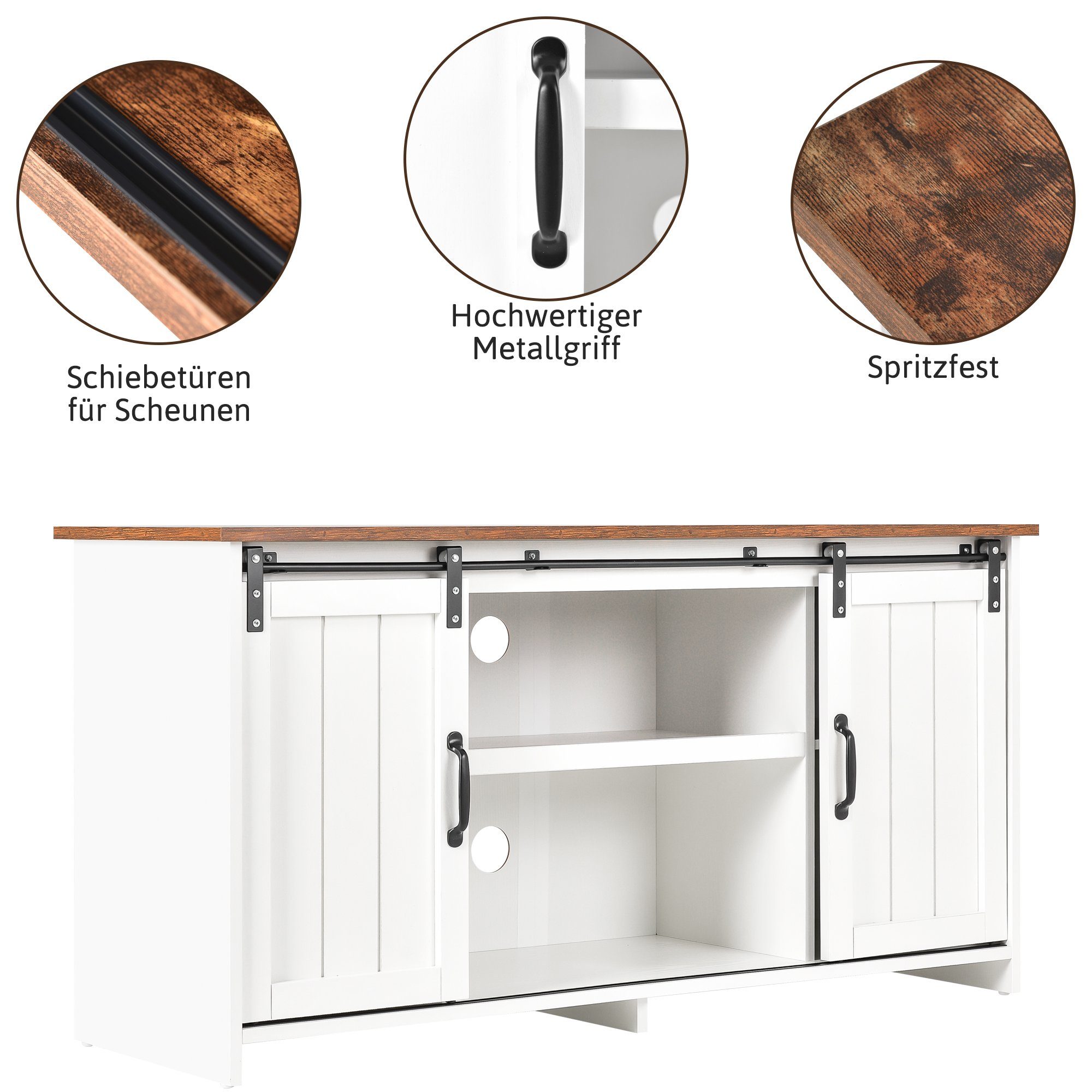OKWISH TV-Schrank Kommode Fernsehschrank Sideboard (Aufbewahrungsschrank, Beistellschrank, mit 2 Schiebetüren, verstellbare Ablage) Ffenen Regalfächern, Wohnzimmer, Esszimmer, Flur, Industrie-Design