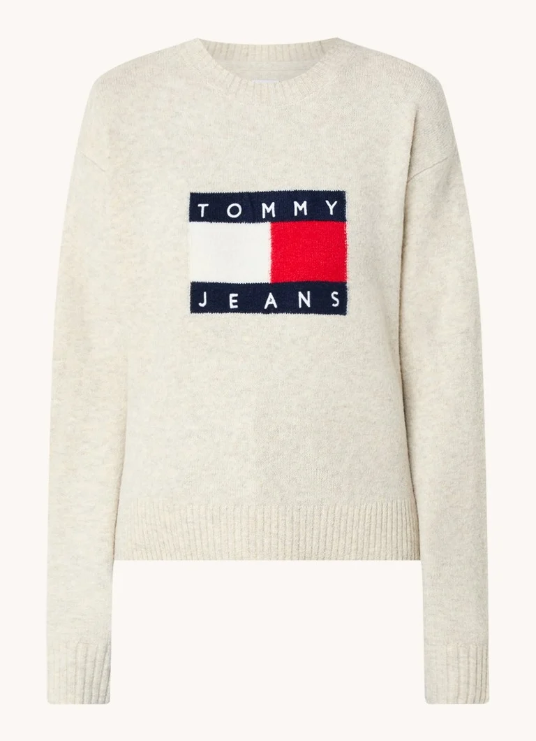 Tommy Hilfiger plono mezgimo megztinis iš vilnos mišinio su logotipu