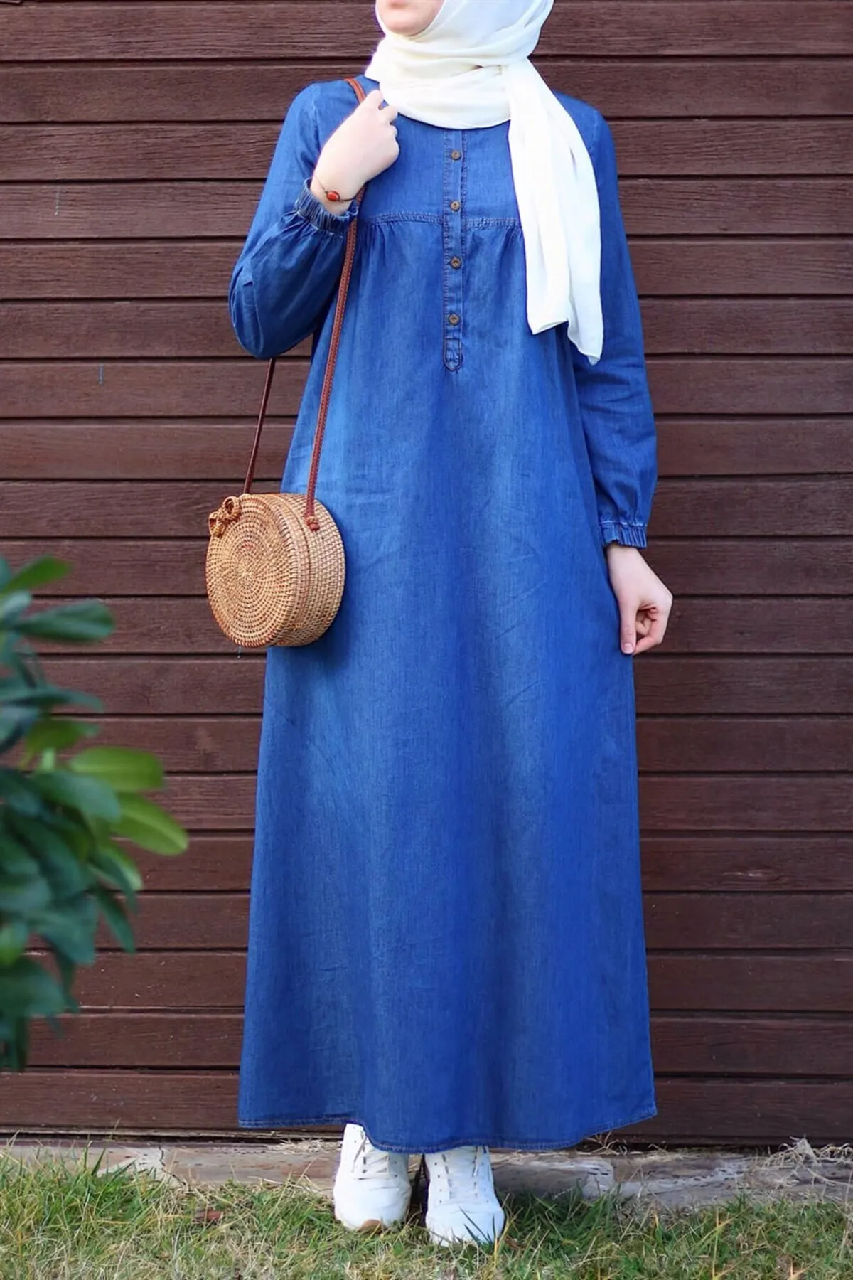 InStyle  Jeanskleid mit Robe und Knopfleiste – Blau
