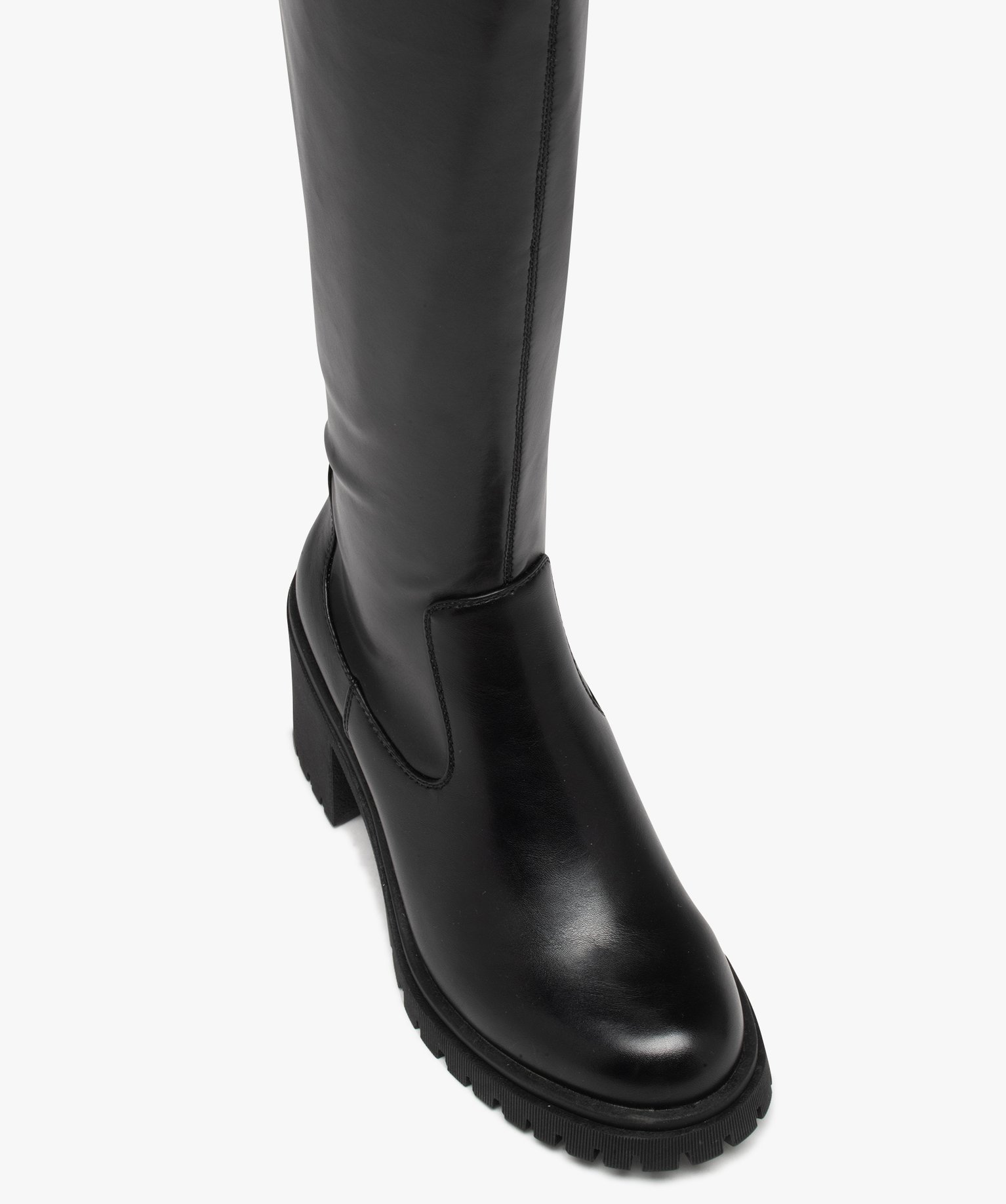 Bottes femme vernies à talon large et semelle crantée noir | GEMO
