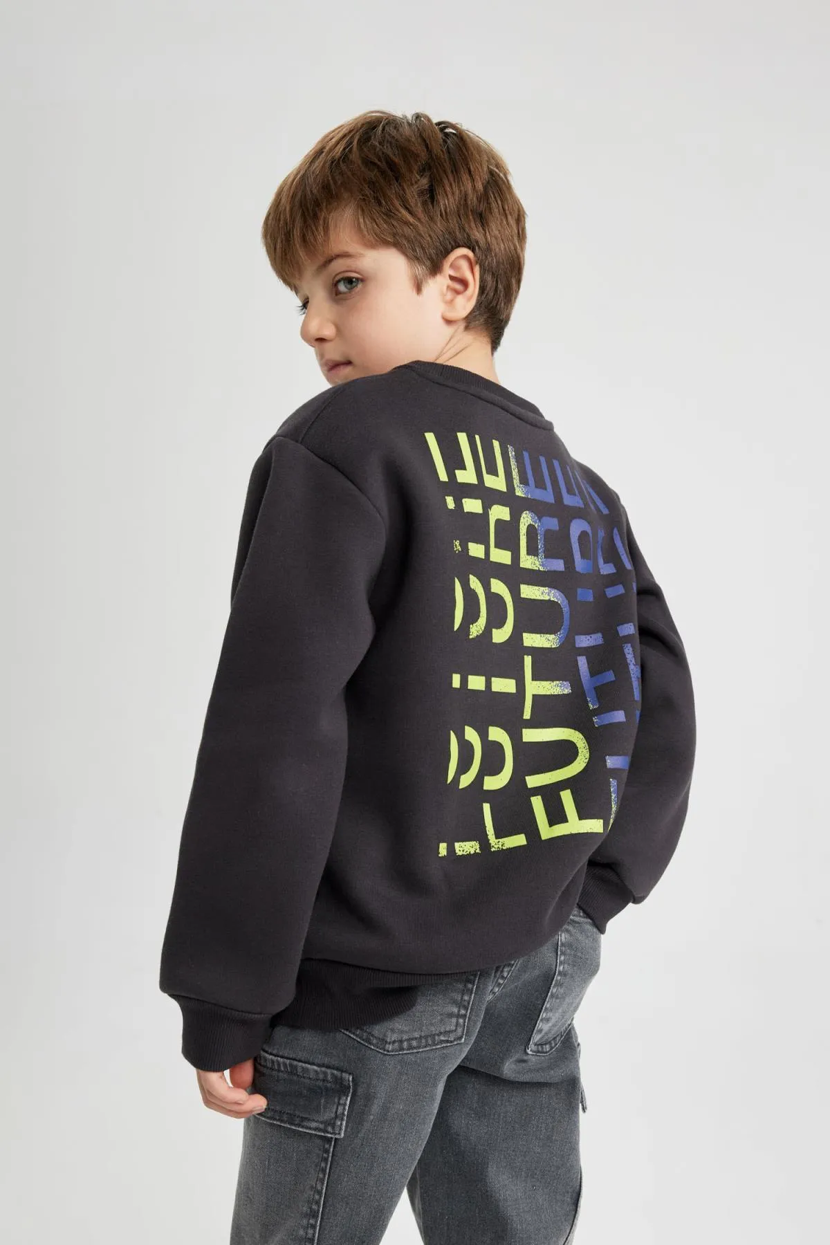 DeFacto  Bedrucktes, dickes Jungen-Sweatshirt mit Rundhalsausschnitt