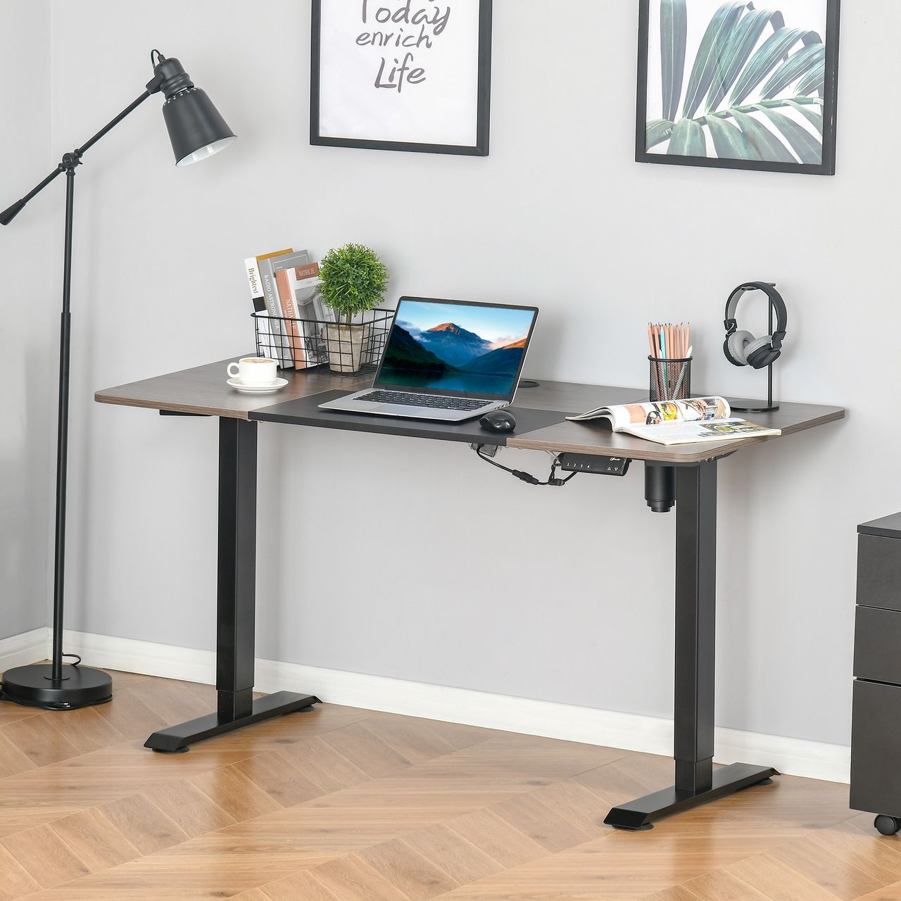 Vinsetto Elektrischer Schreibtisch Computertisch Natur Schwarz 140 x 70 x 72-116 cm