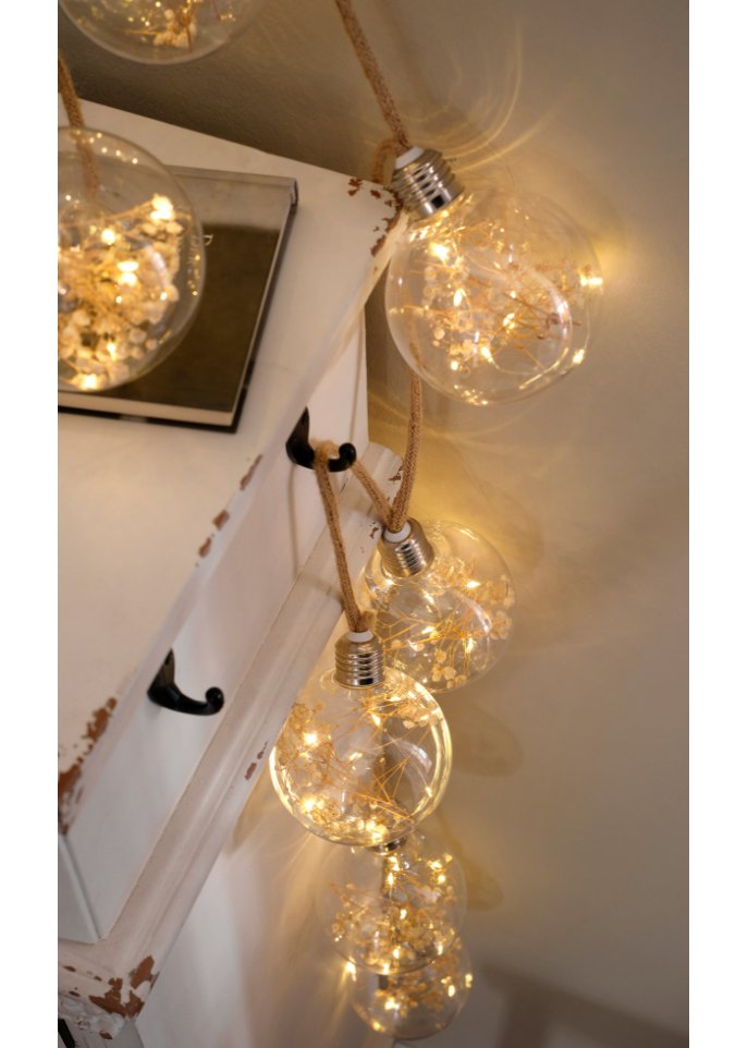 LED-Lichterkette mit 8 Kugeln mit Trockenblumen