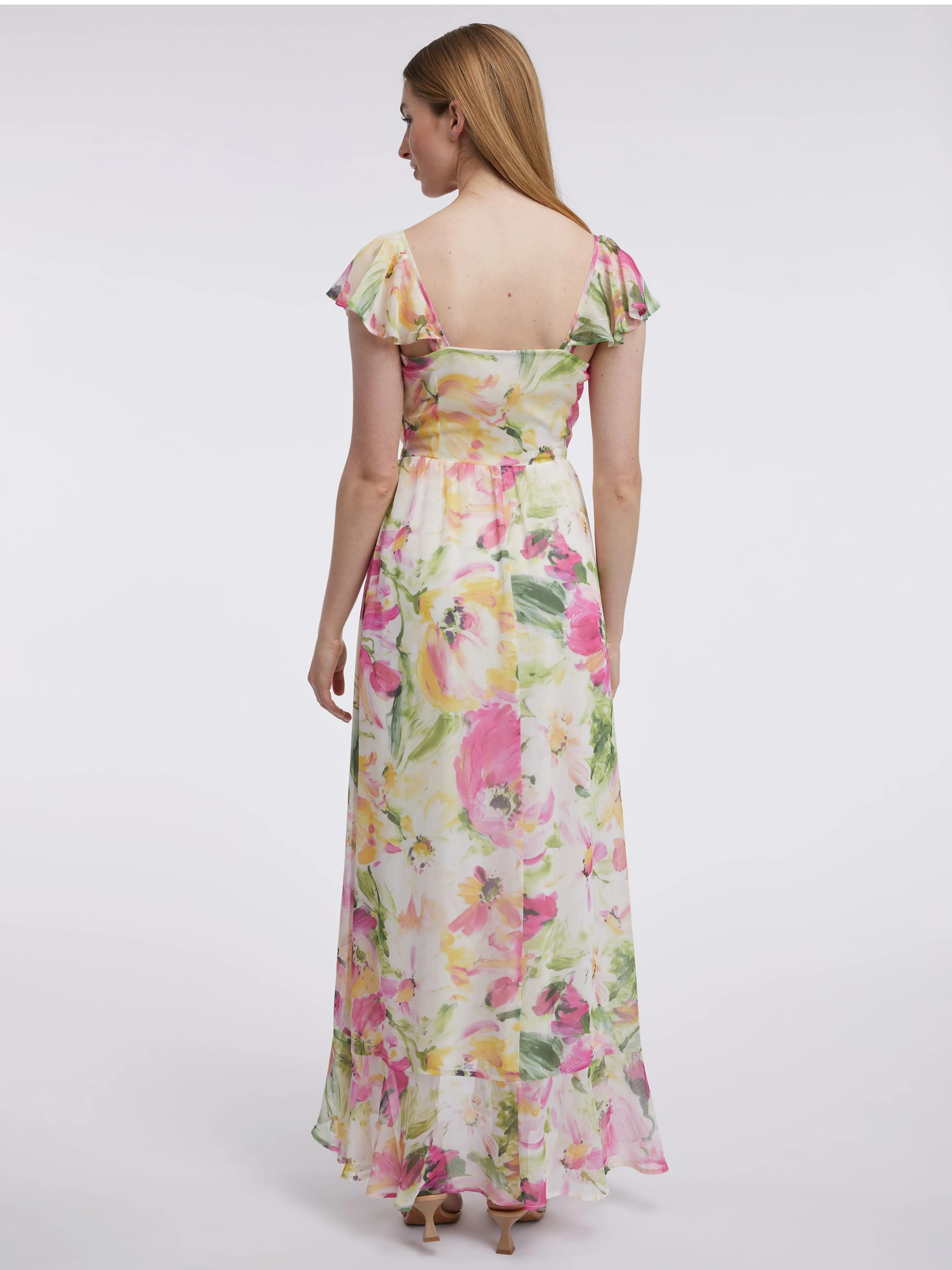 Rosa und weißes Damen-Maxikleid mit Blumenmuster ORSAY