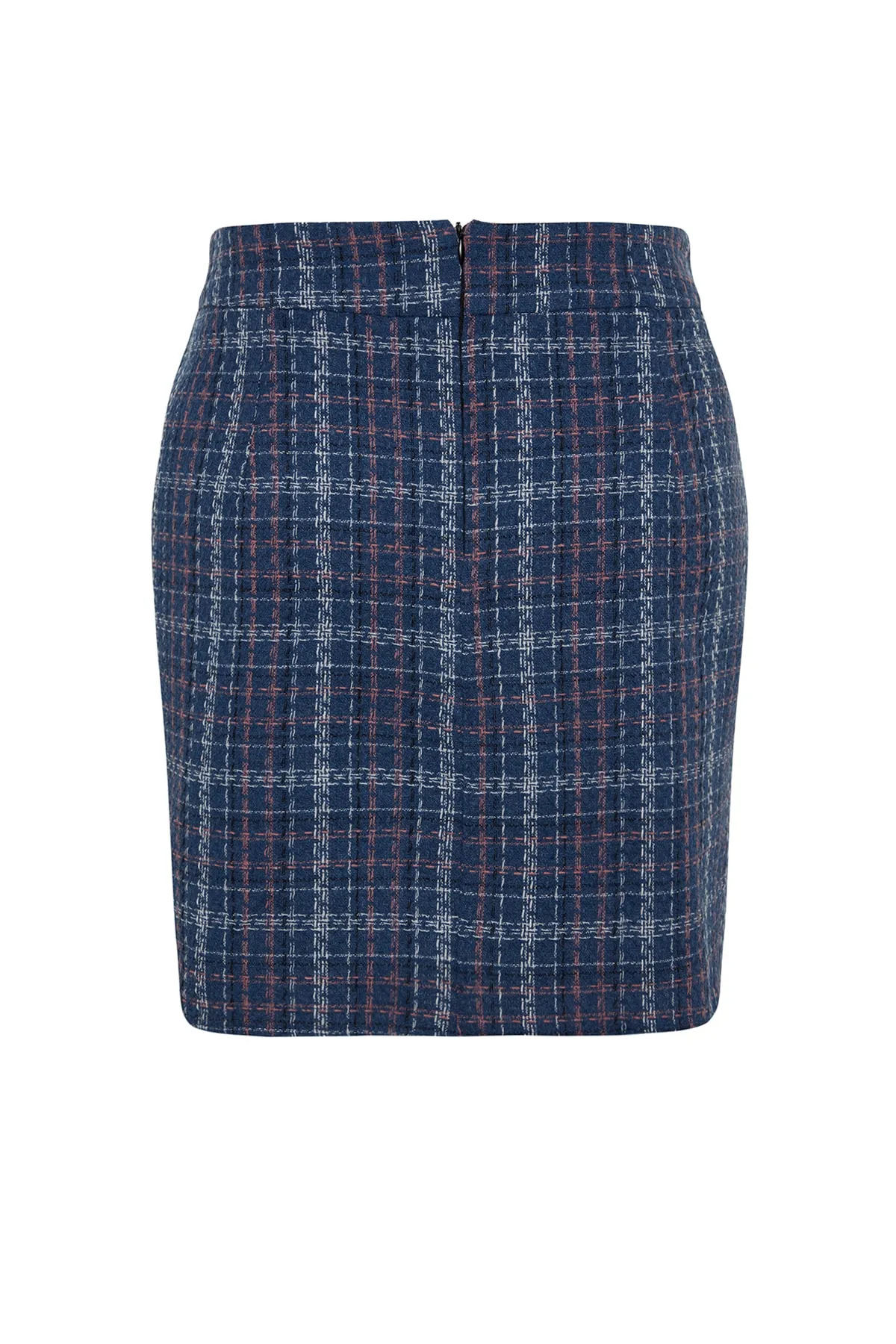 Trendyol Curve  Blau karierter gemusterter Rock TBBAW24AZ00003