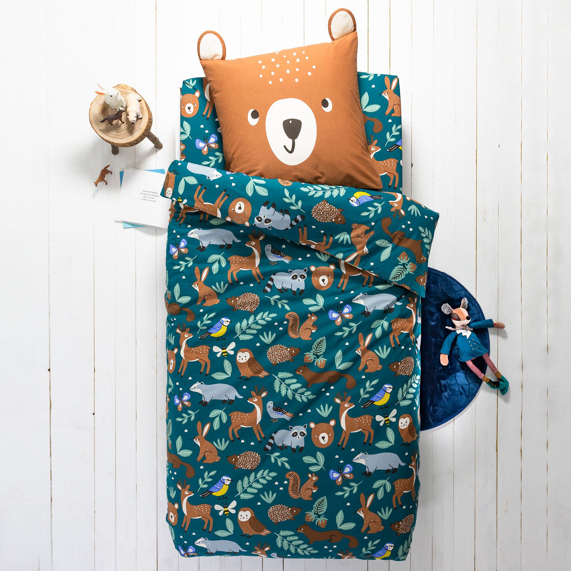 Linge de lit enfant à motifs Ourson en coton biologique, éco-responsable