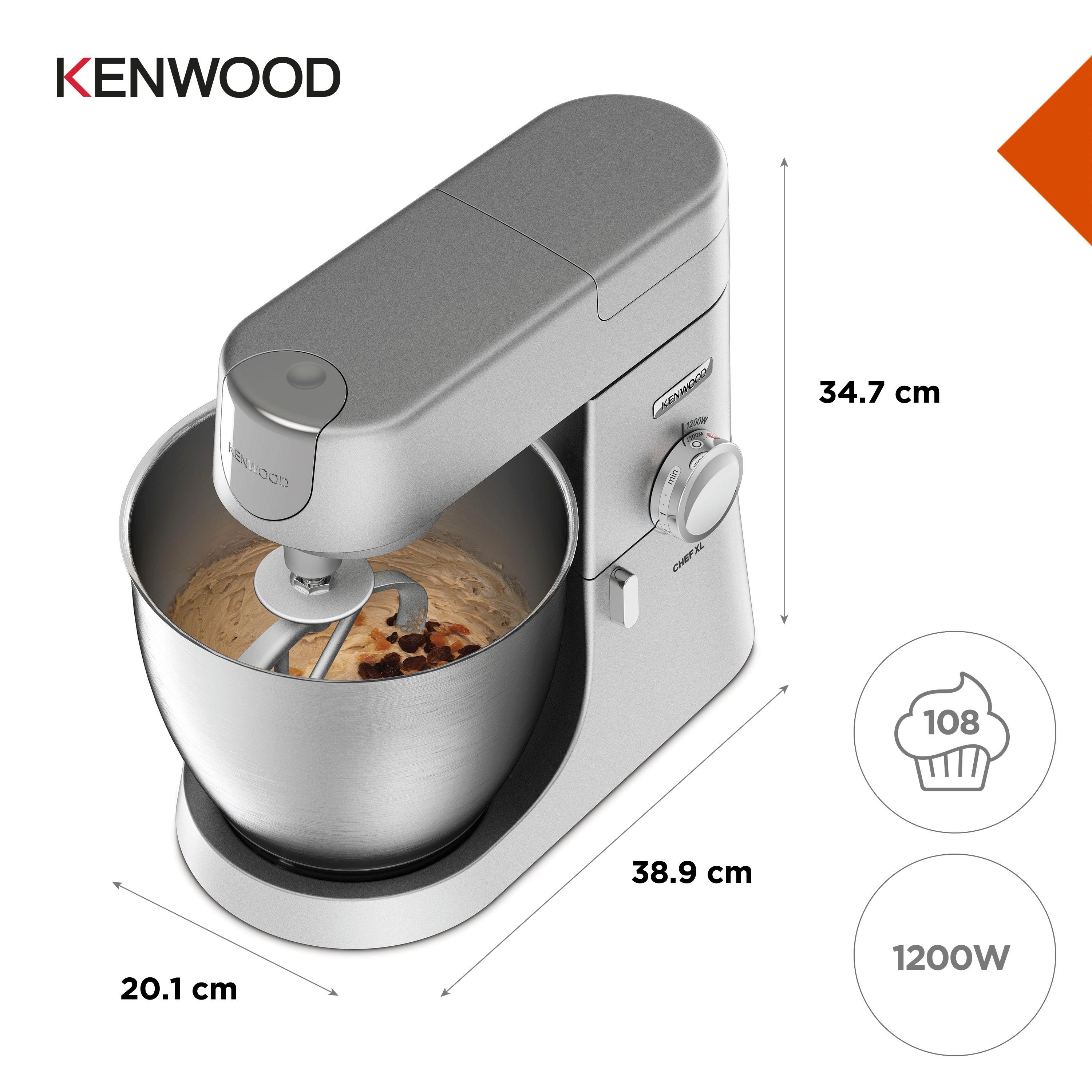 KENWOOD Küchenmaschine Chef XL KVL4220S, 1200 W, 6,7 l Schüssel, 6,7 l Schüssel, inkl. Mixaufsatz, Fleischwolf und Trommelraffel