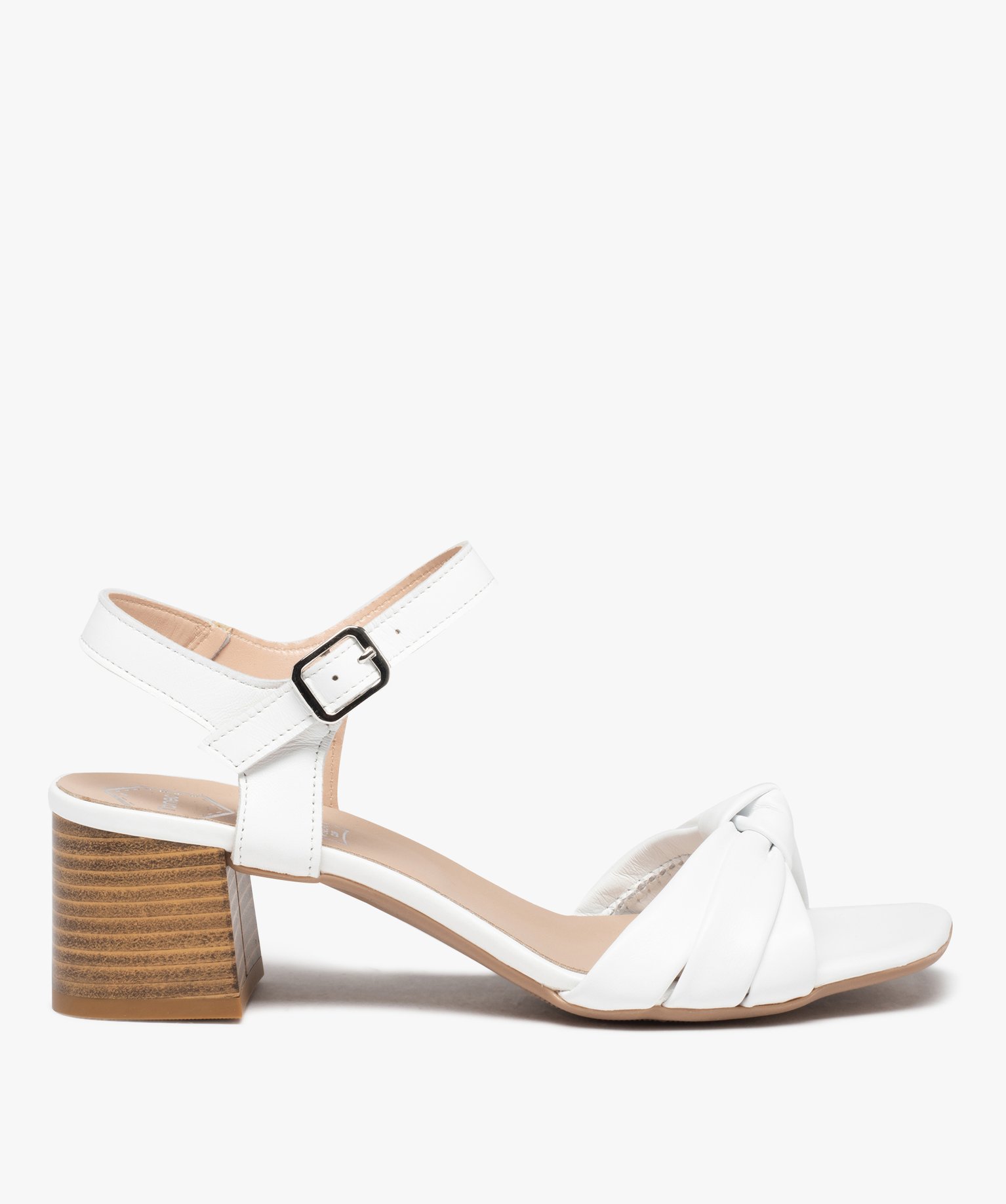 Sandales femme à talon dessus cuir uni drapé - Tanéo blanc | GEMO