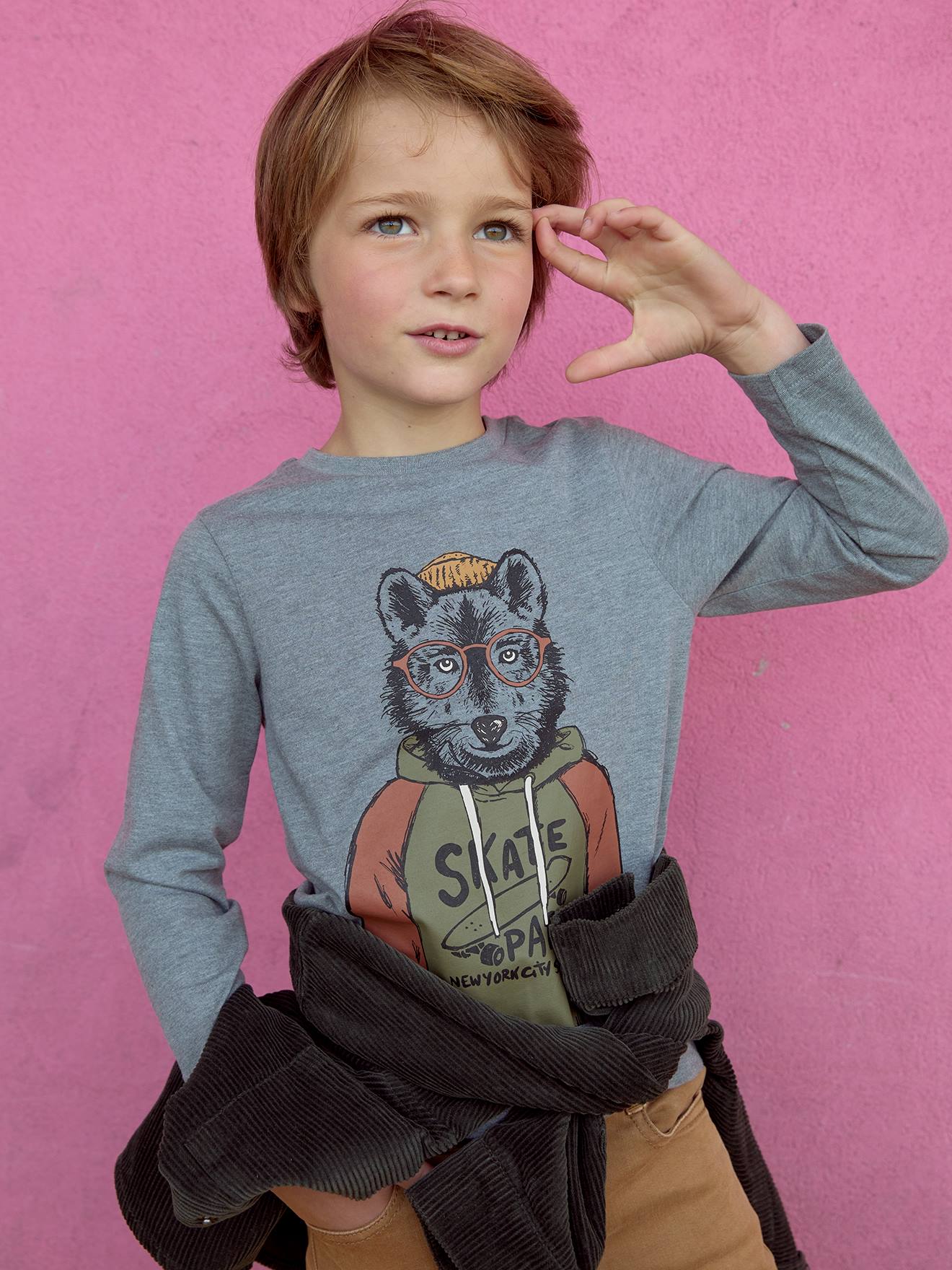 T-shirt animal crayonné garçon caramel