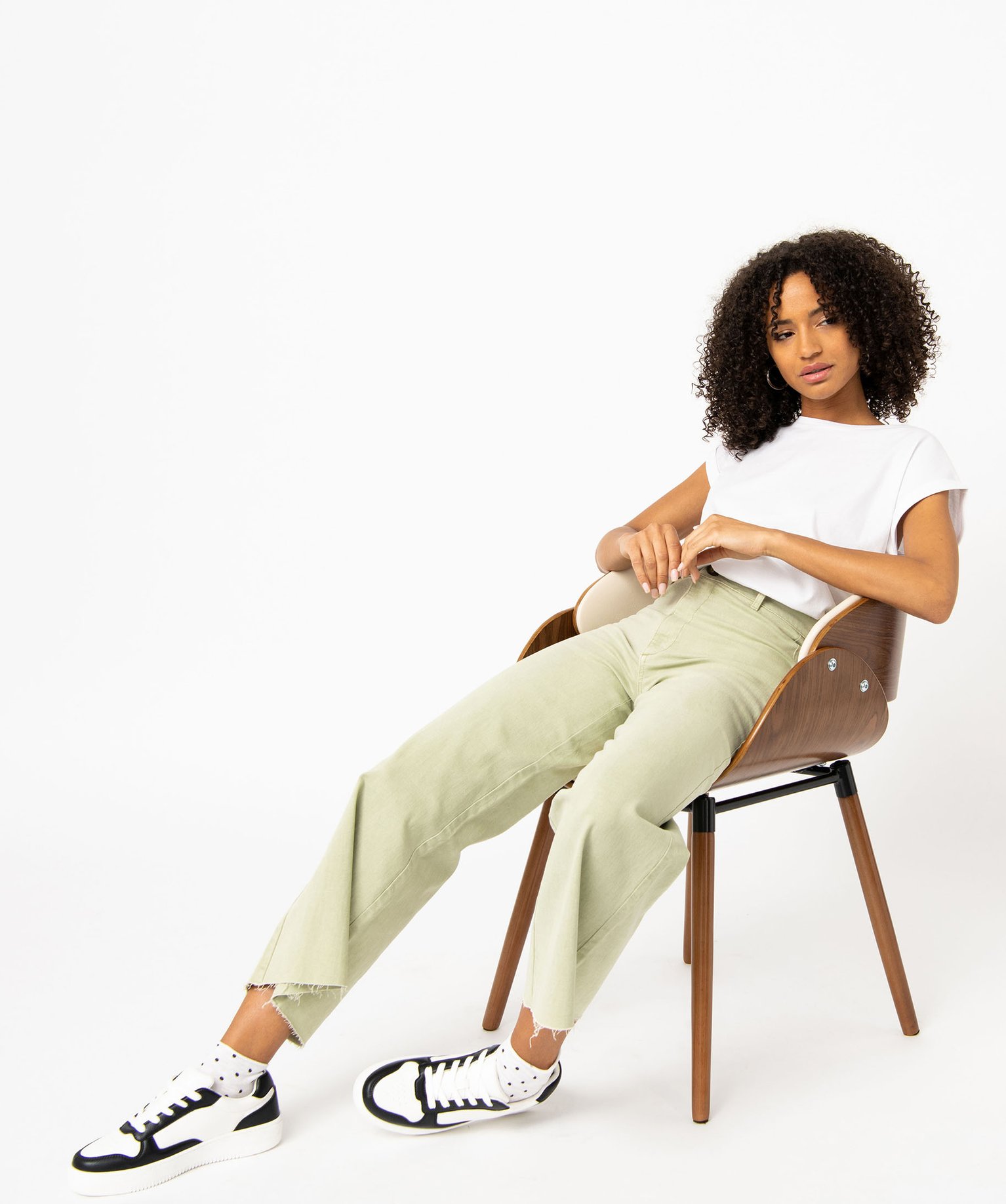 Jean wide leg taille haute longueur 7/8ème femme vert | GEMO