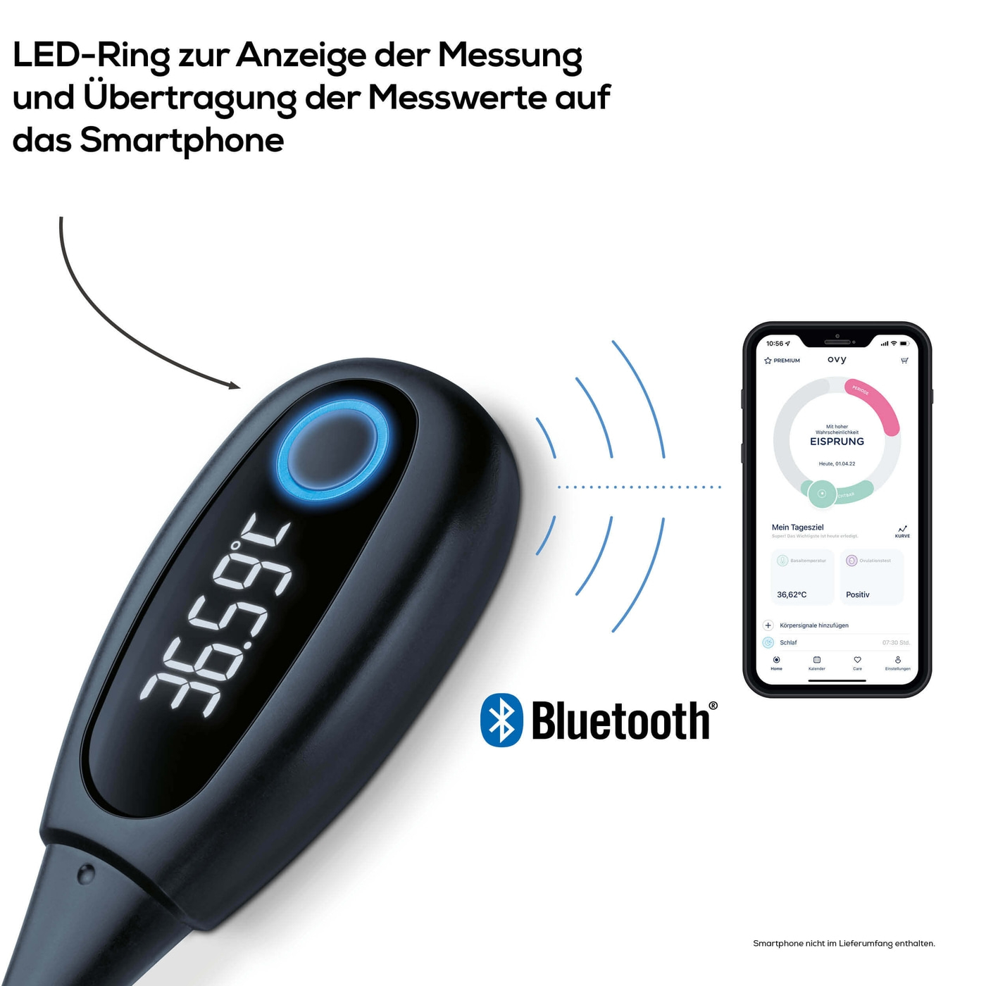 Beurer Basalthermometer OT 30-Basalthermometer für Schwangerschaft oder Zyklustracking - Bluetooth® kompatibel mit „Ovy“ App