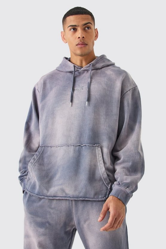 Oversize Trainingsanzug mit Man-Stickerei und Kapuze